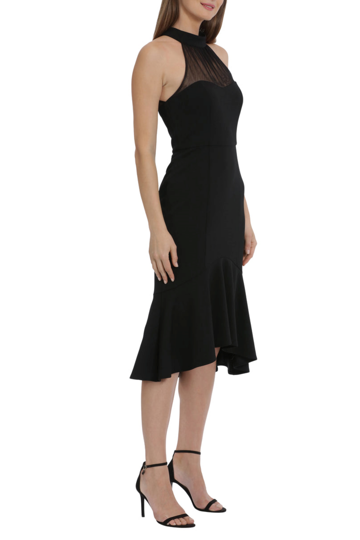 Maggy London Illusion Neck High Low Halter Dress