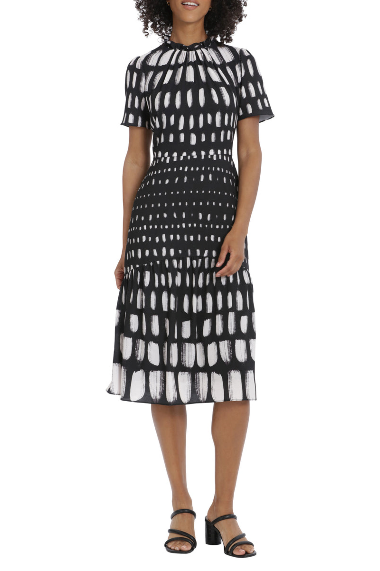 Maggy London Short Sleeve Mock Neck Tiered Dress