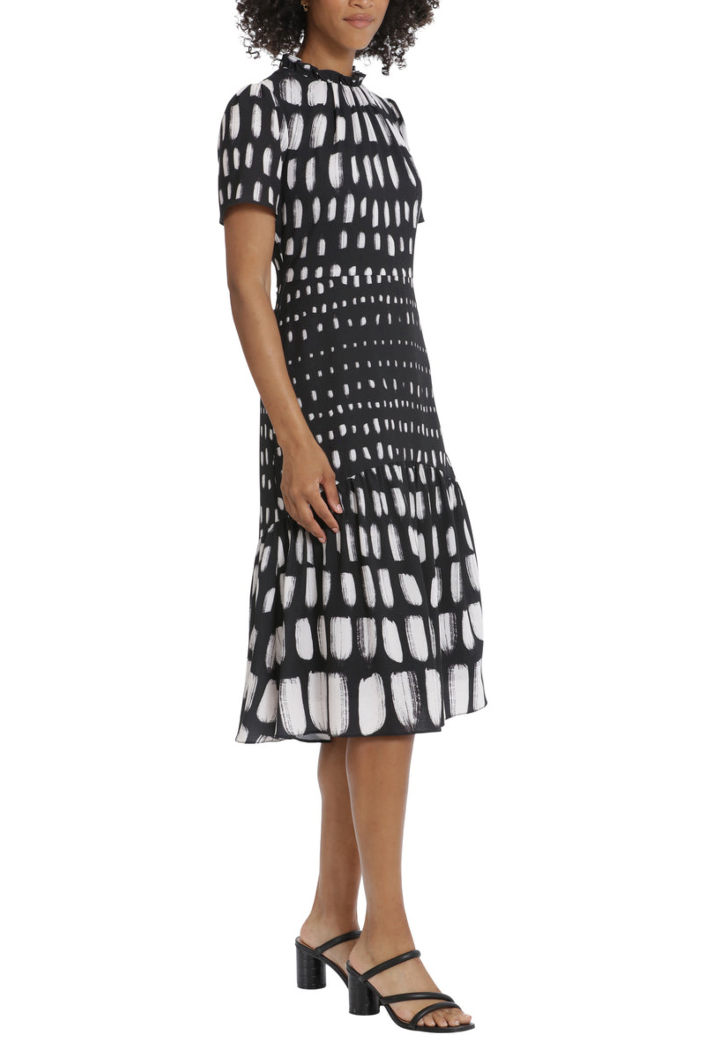 Maggy London Short Sleeve Mock Neck Tiered Dress