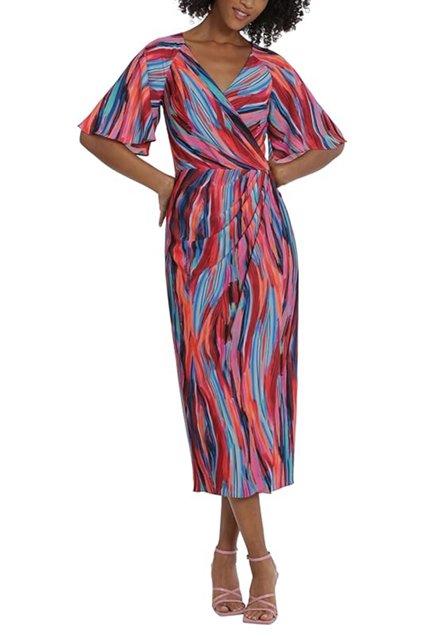 Maggy London Flutter Sleeve Faux Wrap Midi Dress