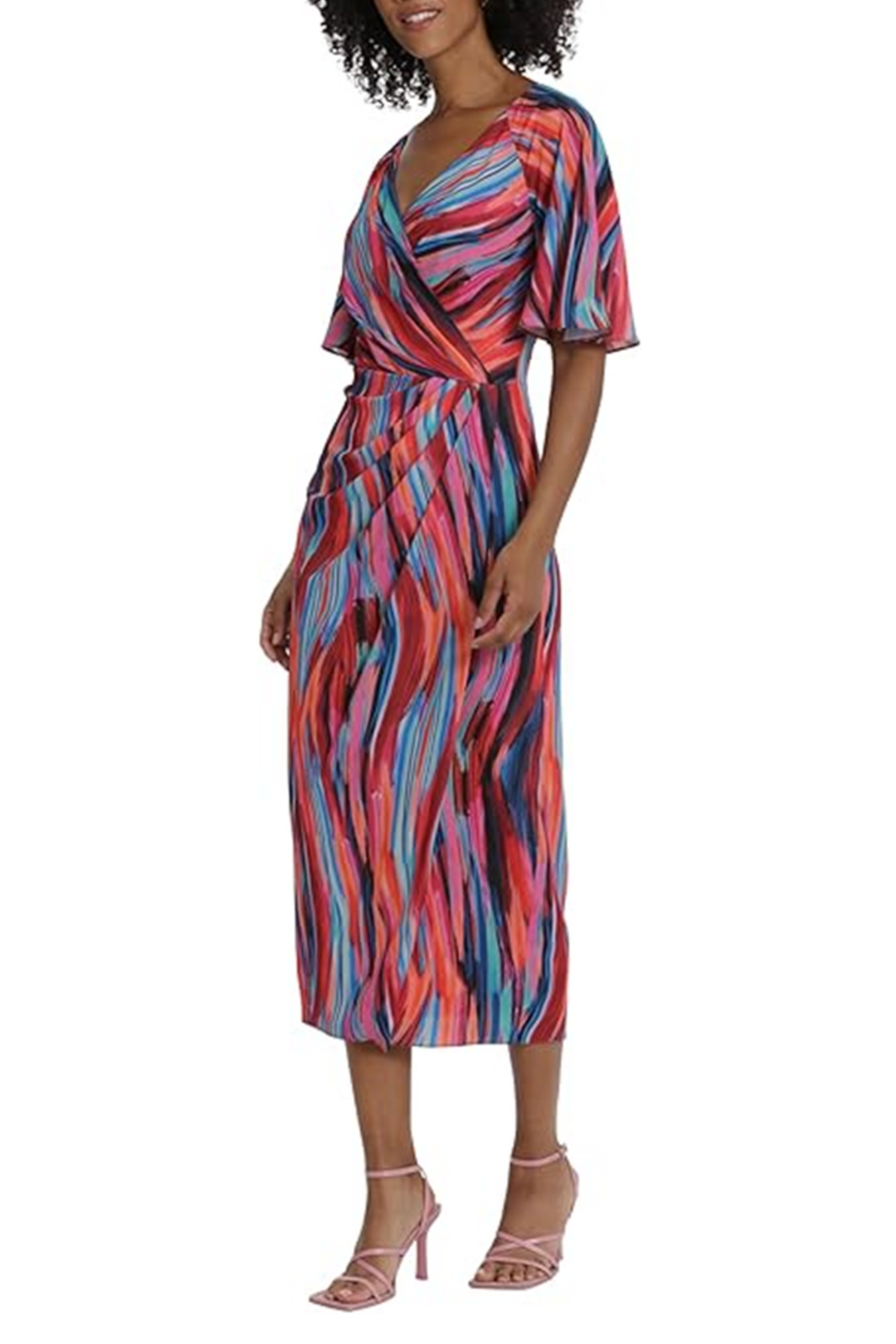 Maggy London Flutter Sleeve Faux Wrap Midi Dress