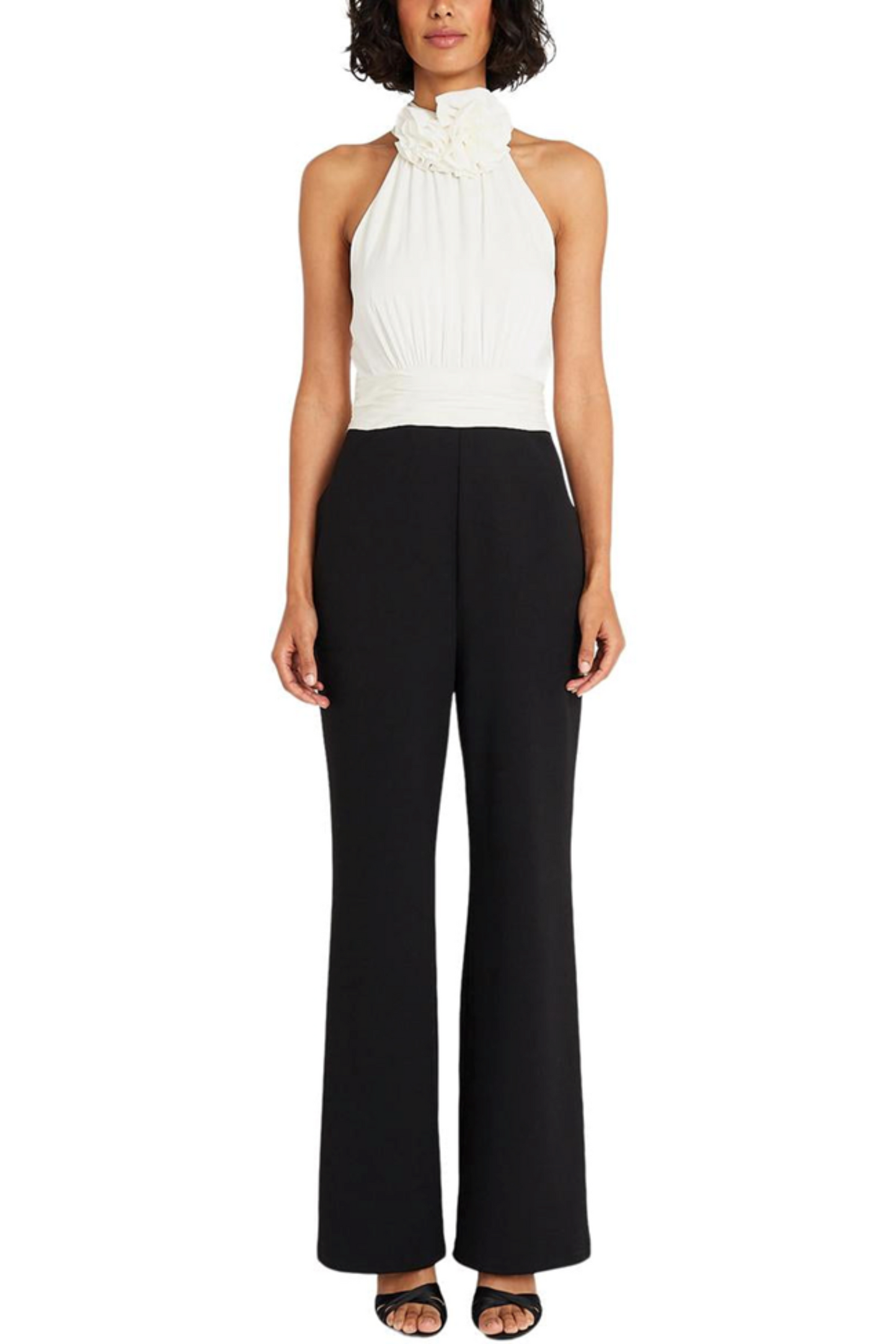 Maggy London Contrast Rosette Neck Halter Jumpsuit