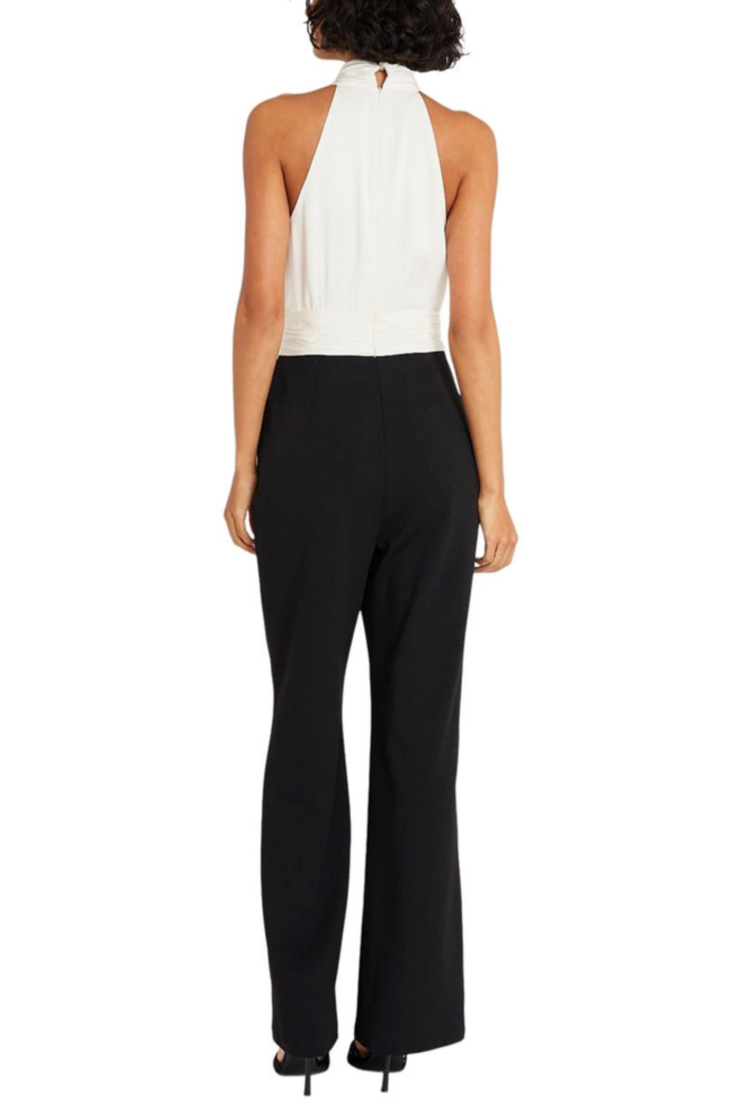 Maggy London Contrast Rosette Neck Halter Jumpsuit