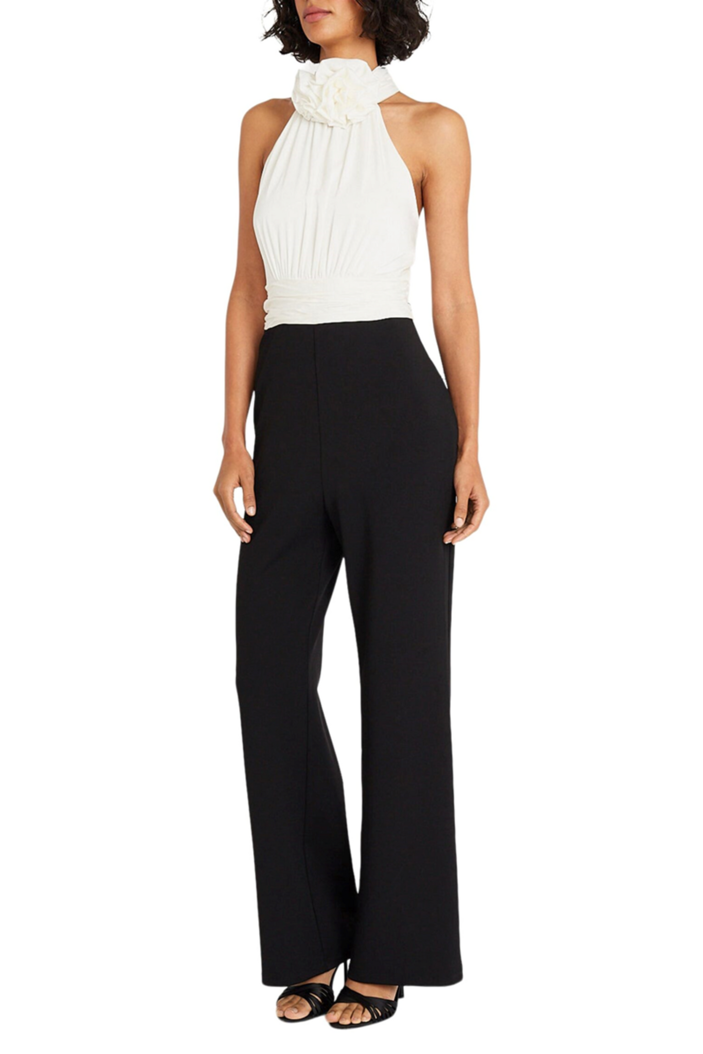 Maggy London Contrast Rosette Neck Halter Jumpsuit