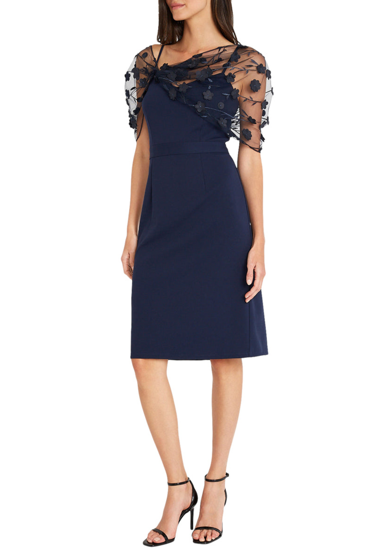 Maggy London Floral Applique Sleeve Sheath Dress