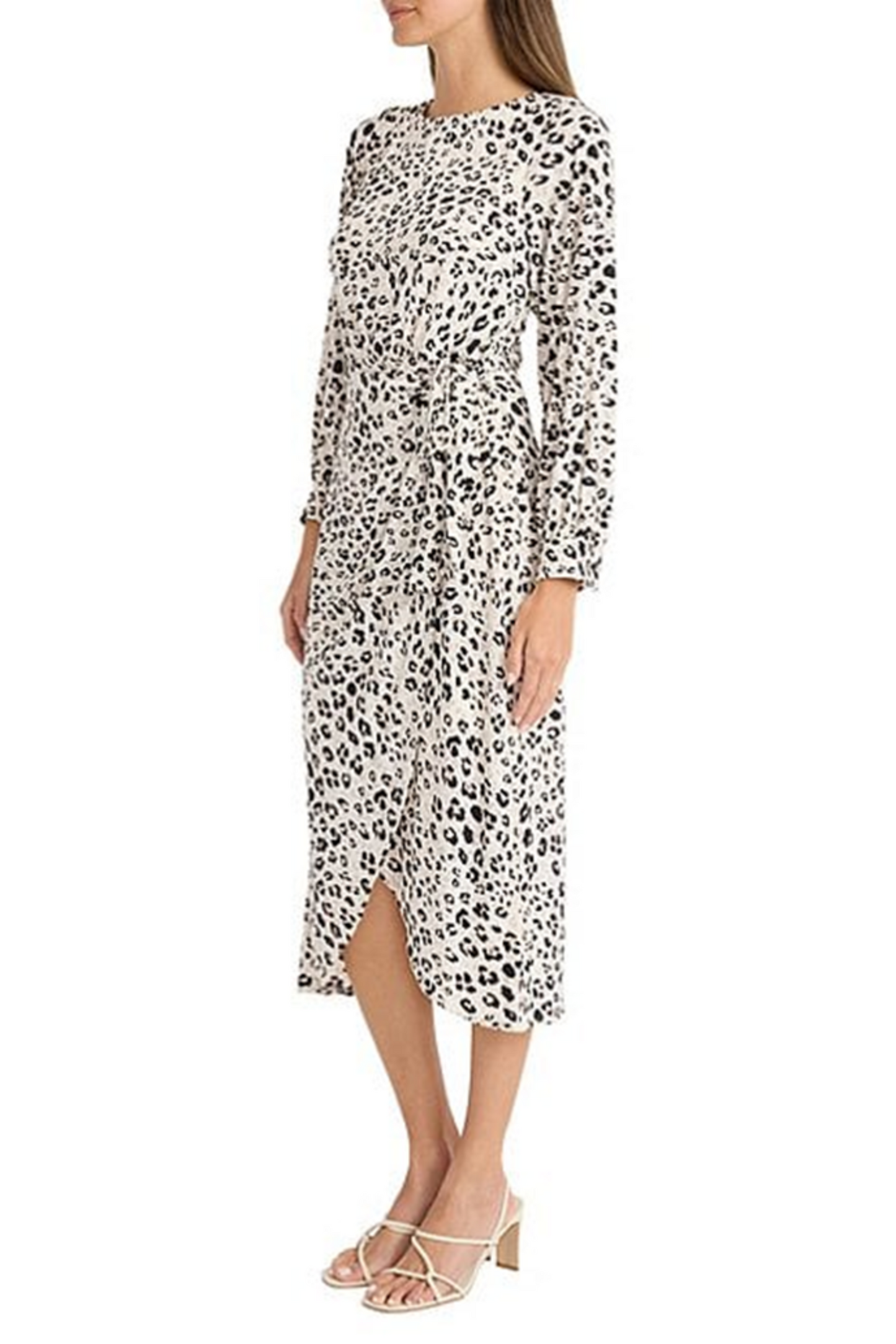 Maggy London Long Sleeve Animal Print Midi Dress