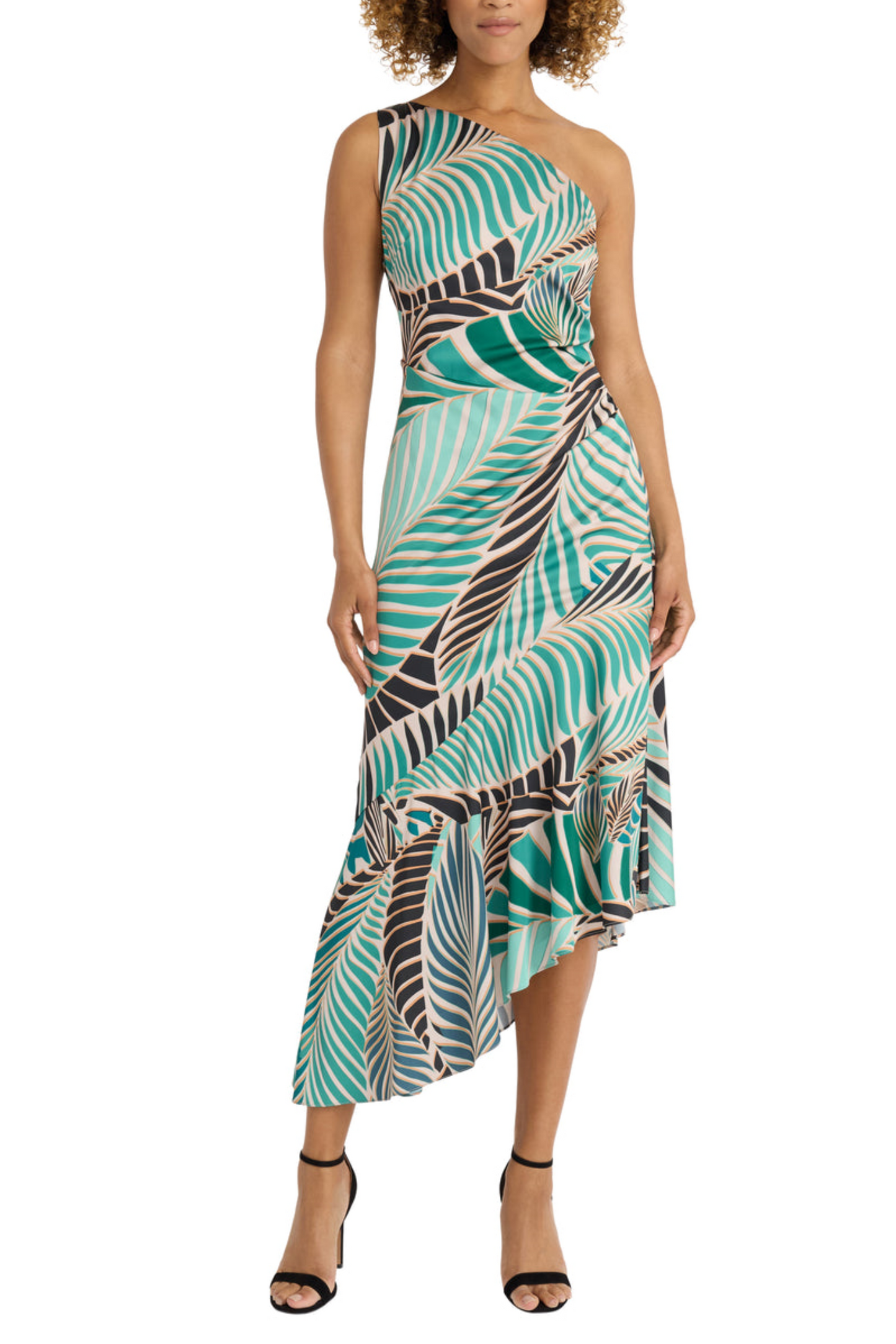 Maggy London Asymmetrical Leaf One-Shoulder Dress