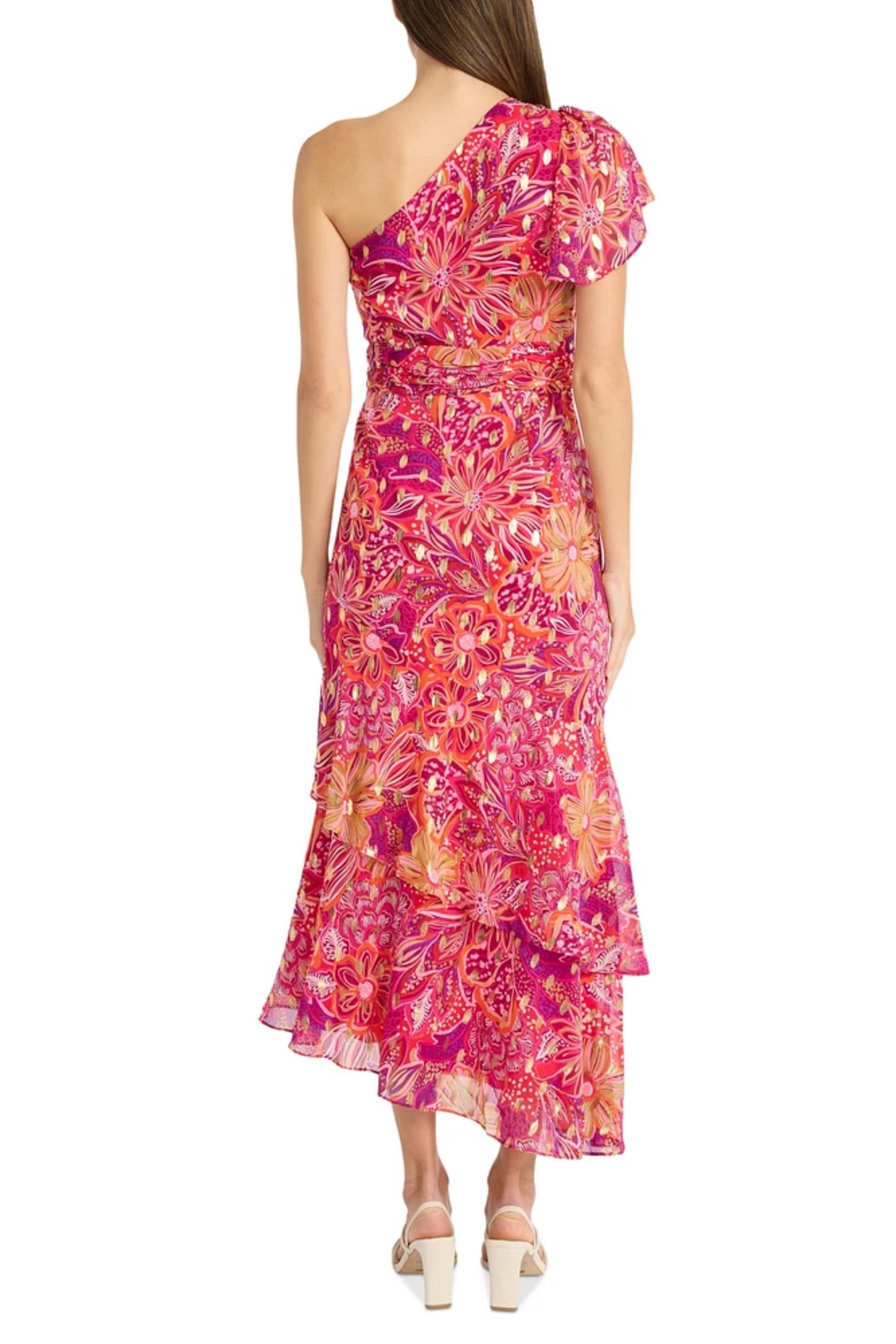 Maggy London One Sleeve Asymmetrical Floral Dress