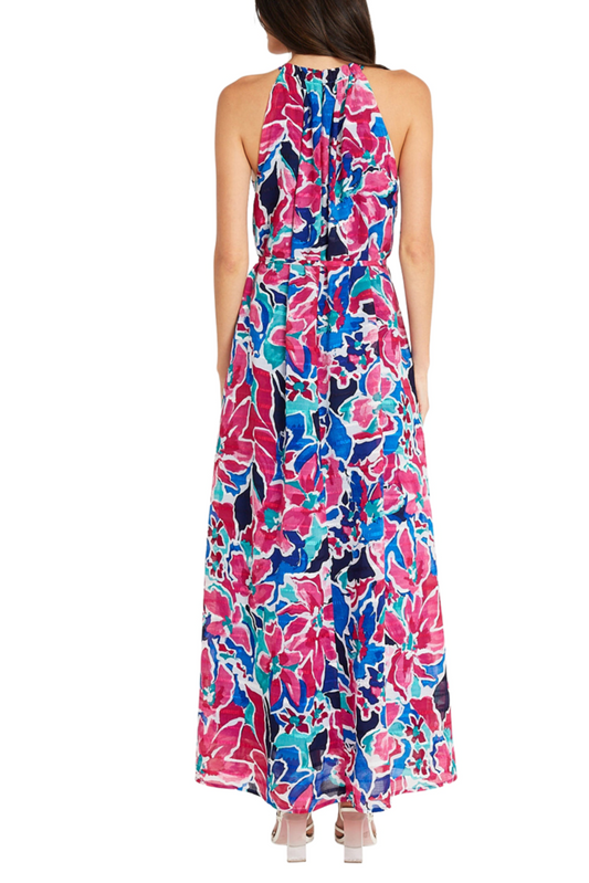 Maggy London Floral Print Halter Neck Maxi Dress