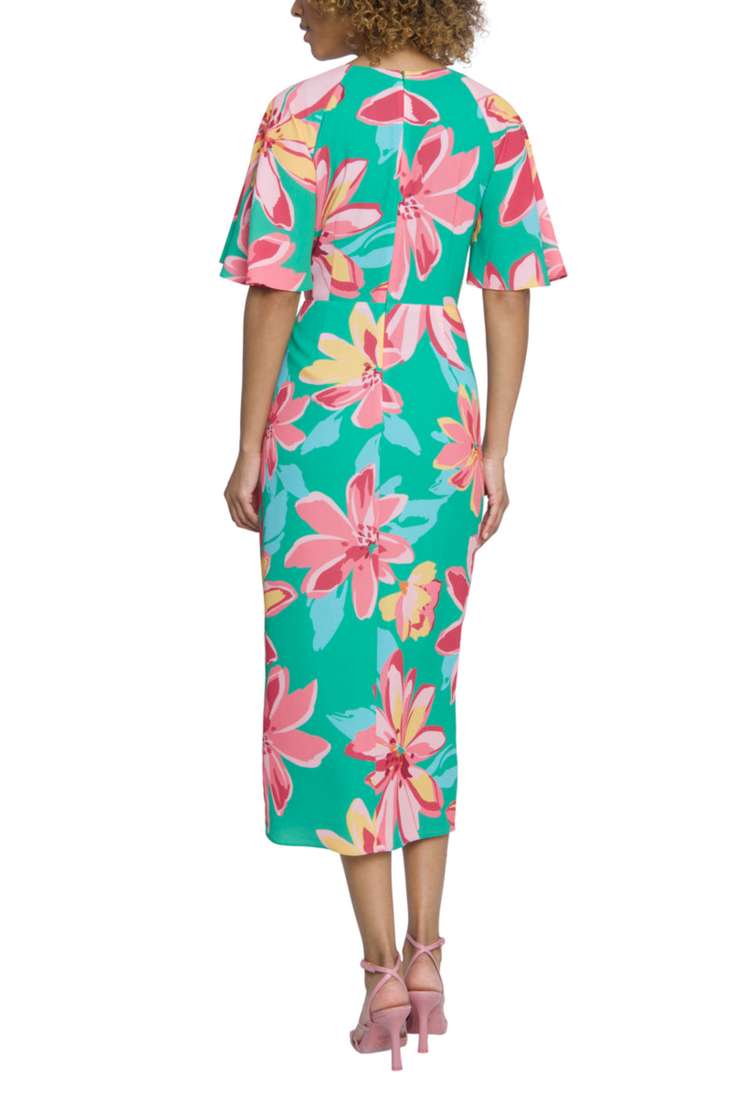 Maggy London Floral Flutter Sleeve Faux-Wrap Dress