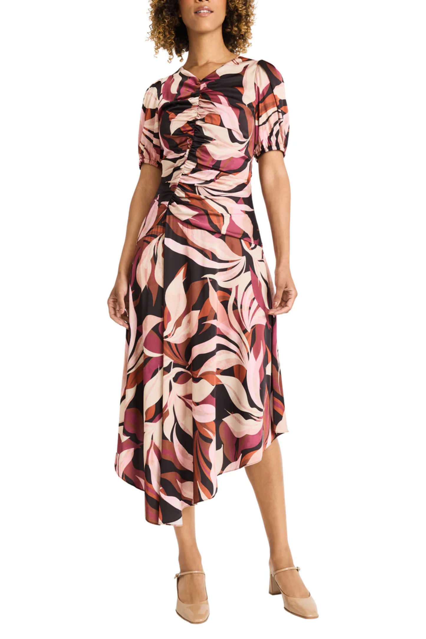 Maggy London Short Puff Sleeve Ruched A-Line Dress