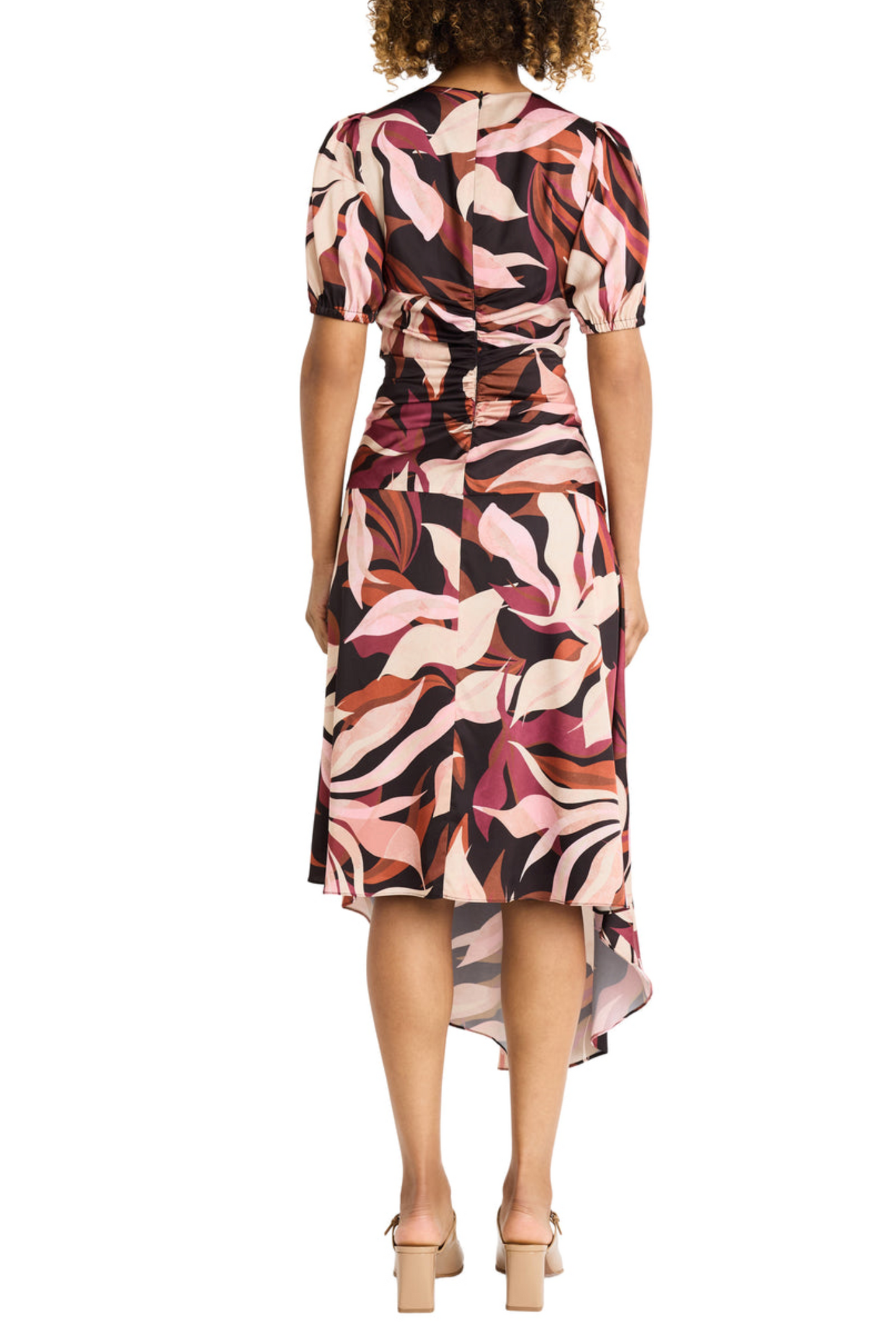 Maggy London Short Puff Sleeve Ruched A-Line Dress