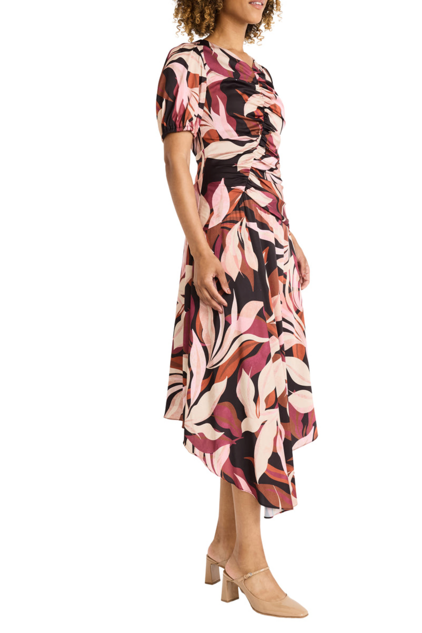 Maggy London Short Puff Sleeve Ruched A-Line Dress