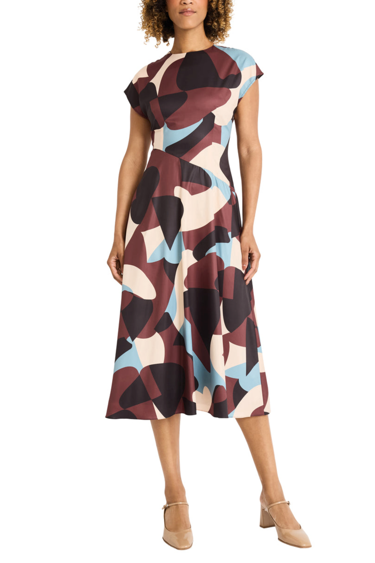 Maggy London Cap Sleeve Geo Print A-Line Dress