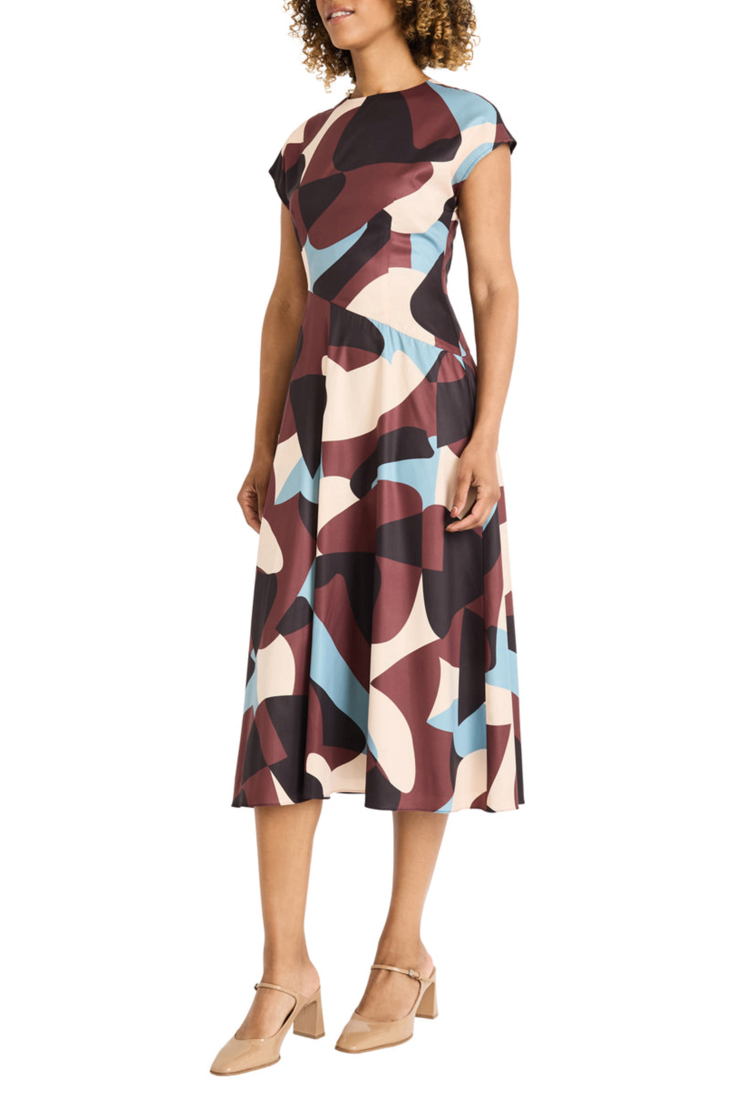 Maggy London Cap Sleeve Geo Print A-Line Dress