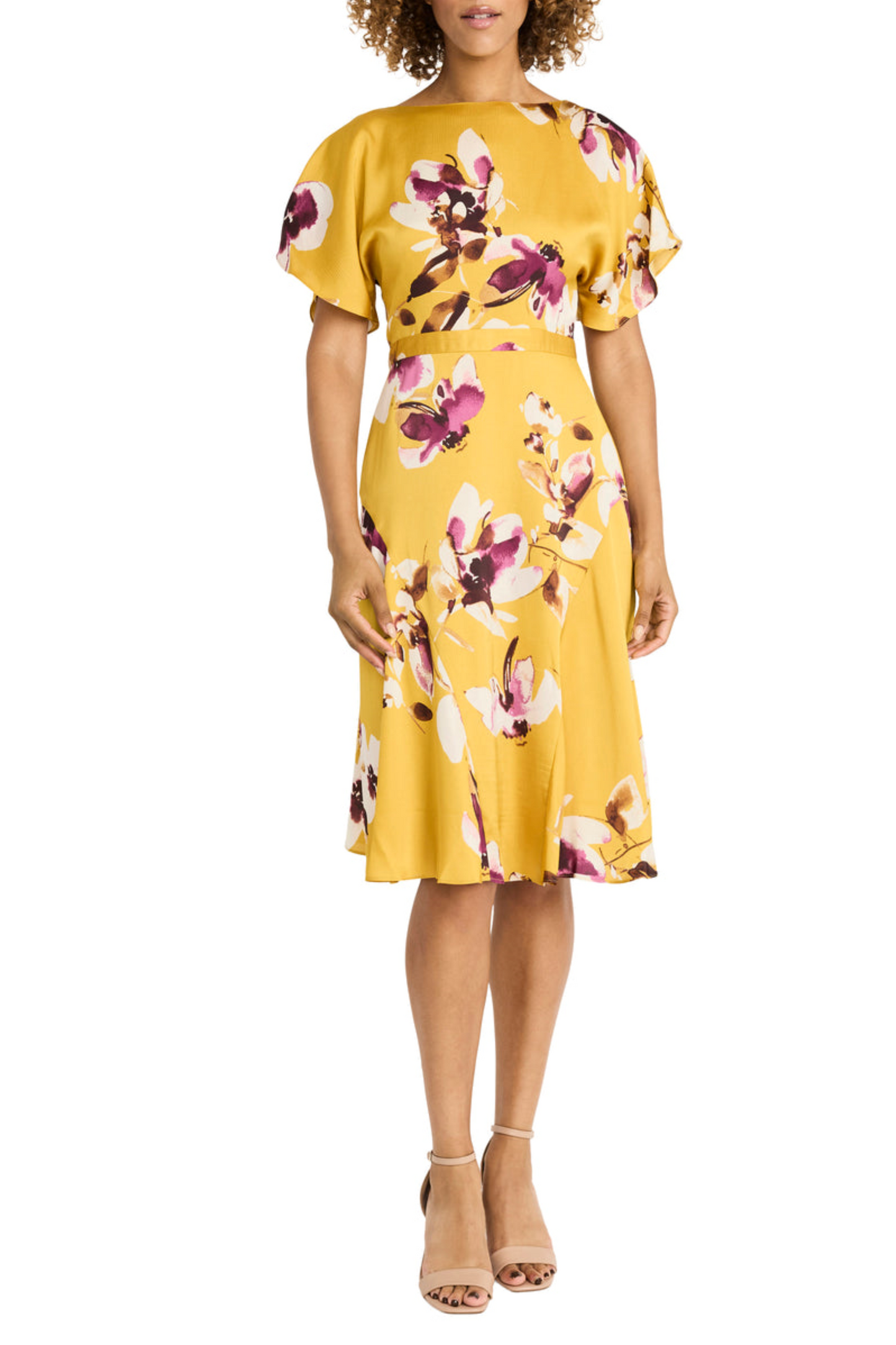Maggy London Flutter Sleeve Floral A-Line Dress