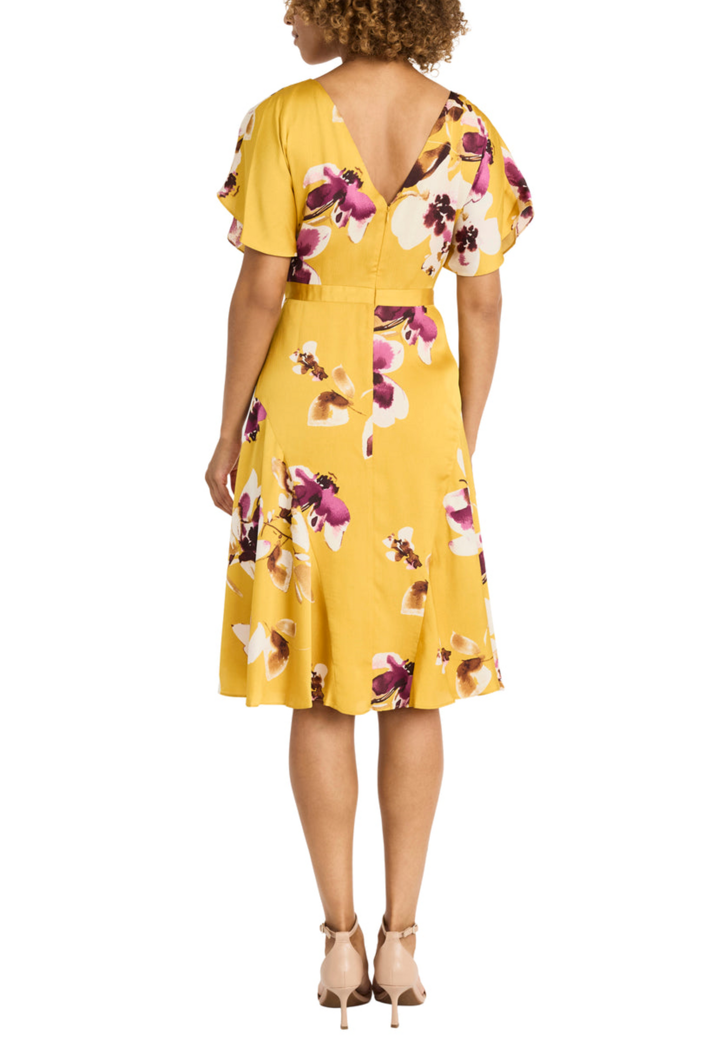 Maggy London Flutter Sleeve Floral A-Line Dress