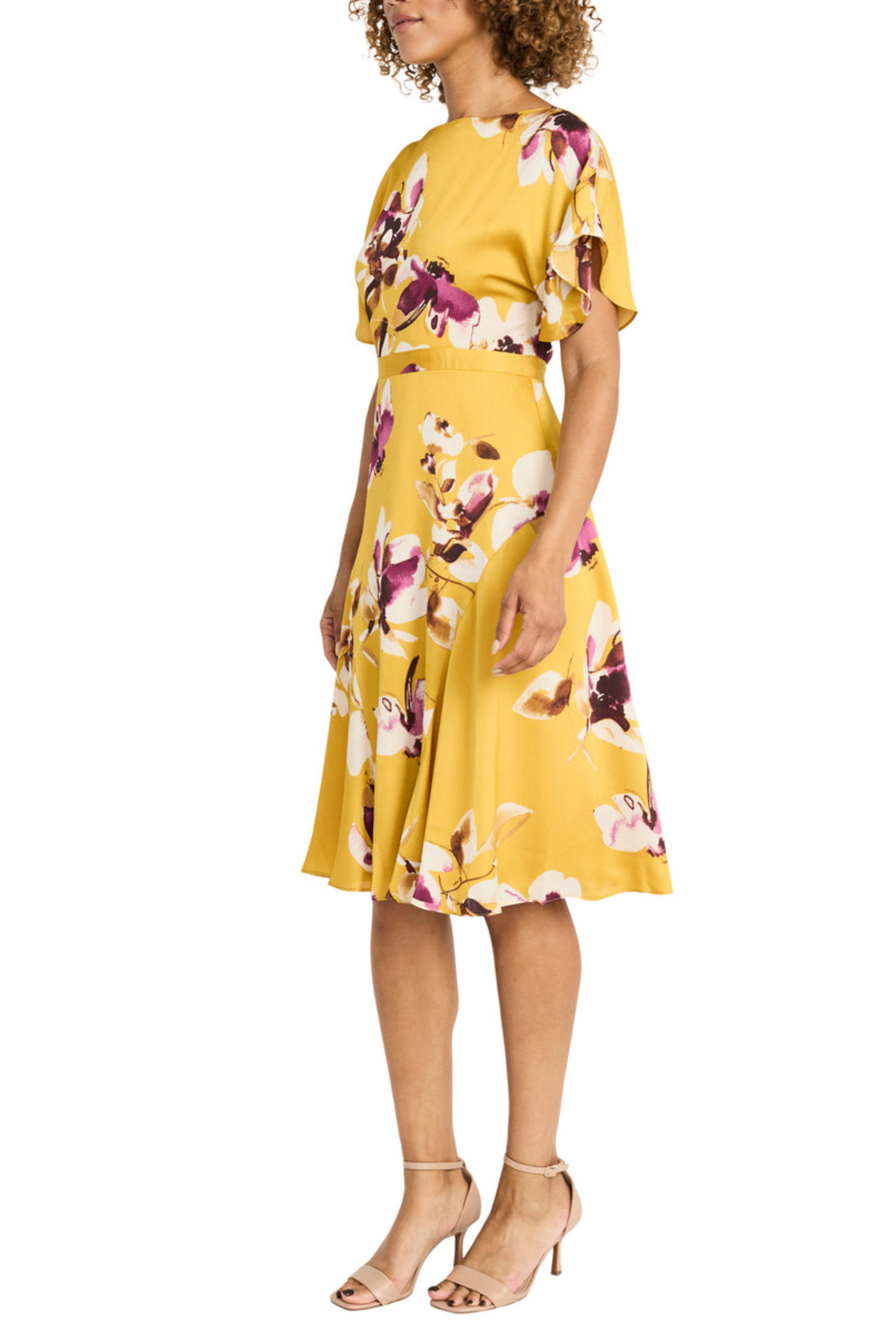 Maggy London Flutter Sleeve Floral A-Line Dress