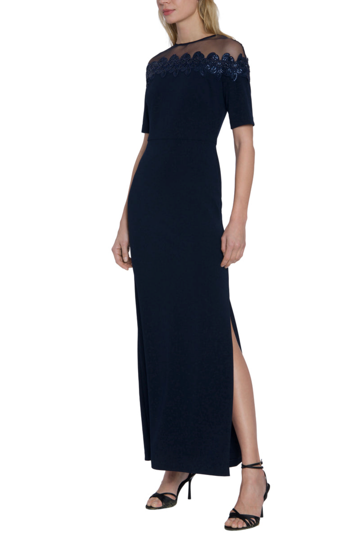 Maggy London Embellished Illusion Neckline Dress