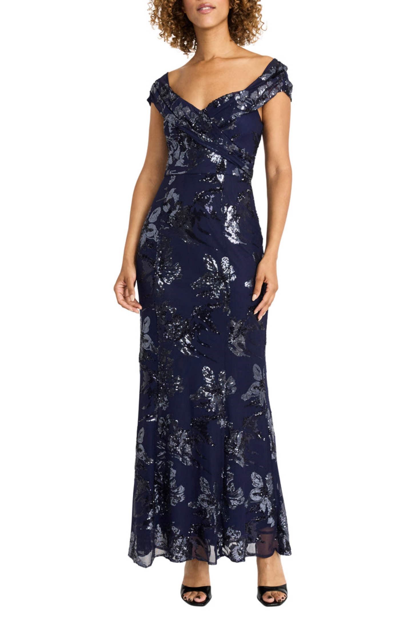 Maggy London Long Floral Sequined Evening Dress