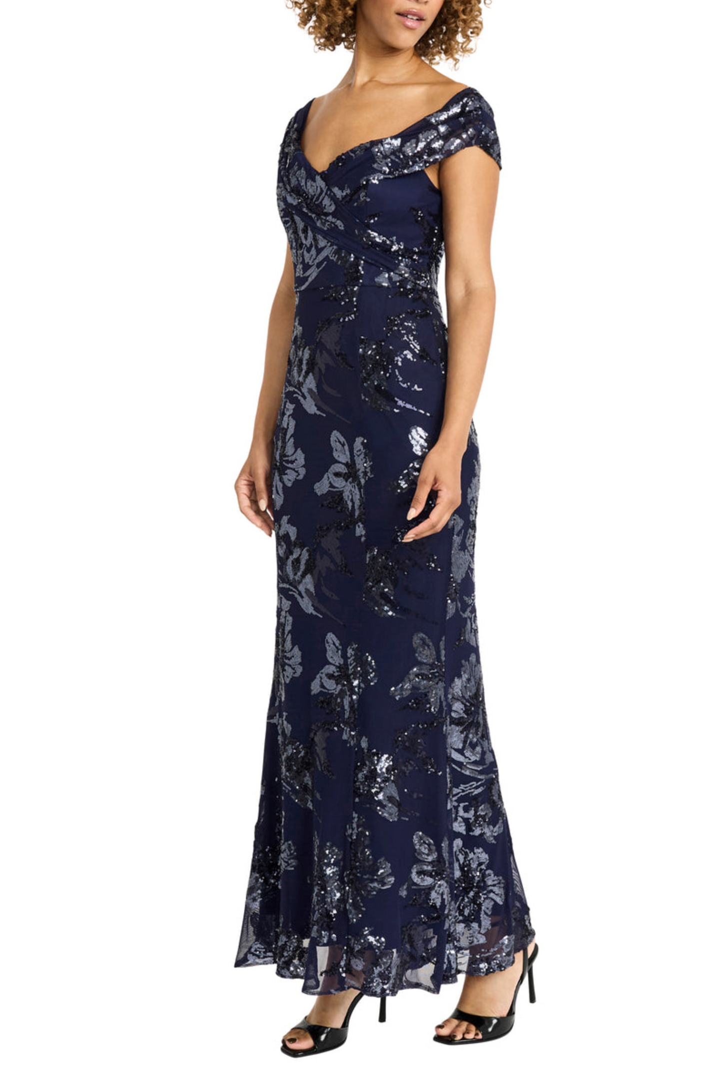 Maggy London Long Floral Sequined Evening Dress