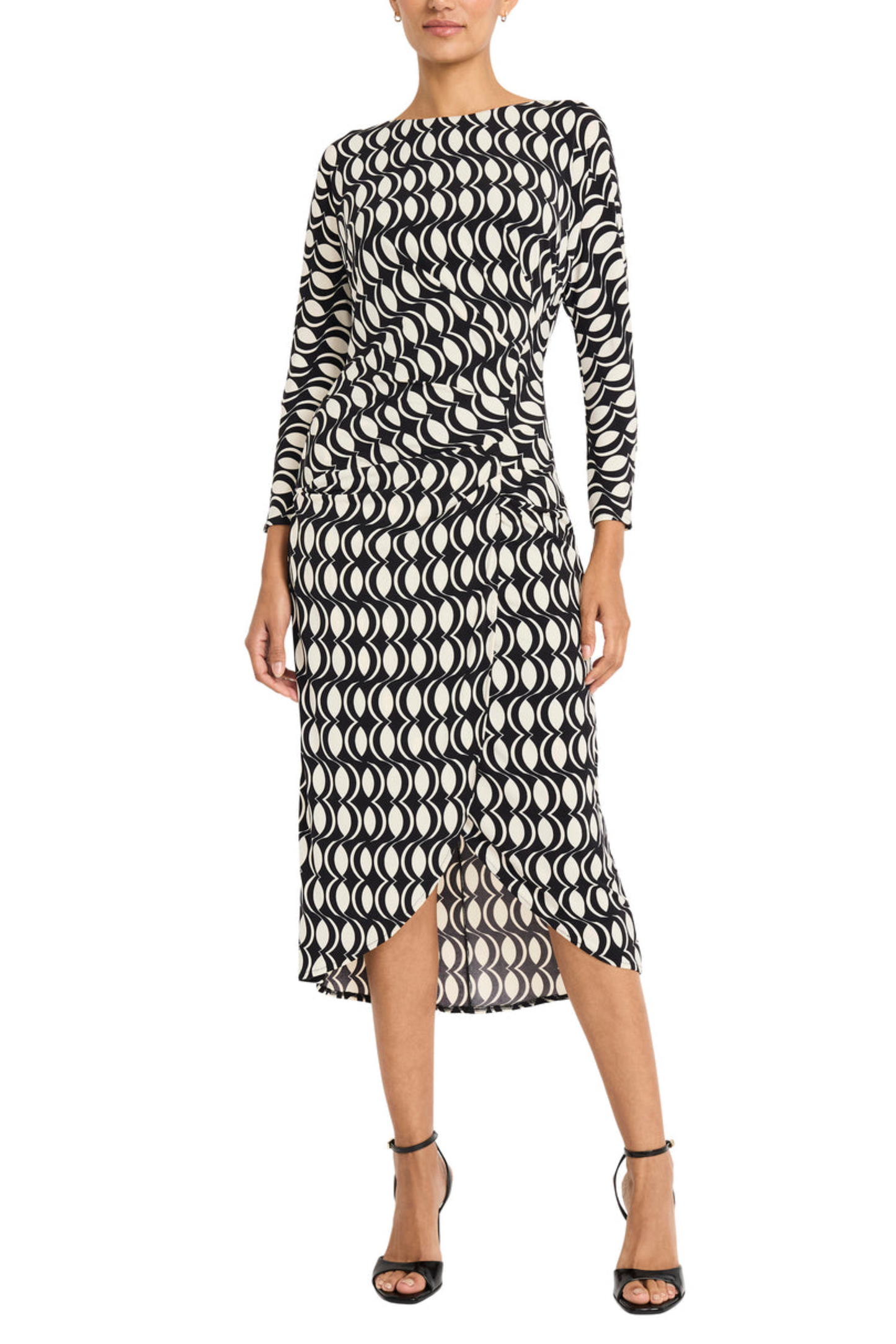 Maggy London Long Sleeve Geo Print Midi Dress