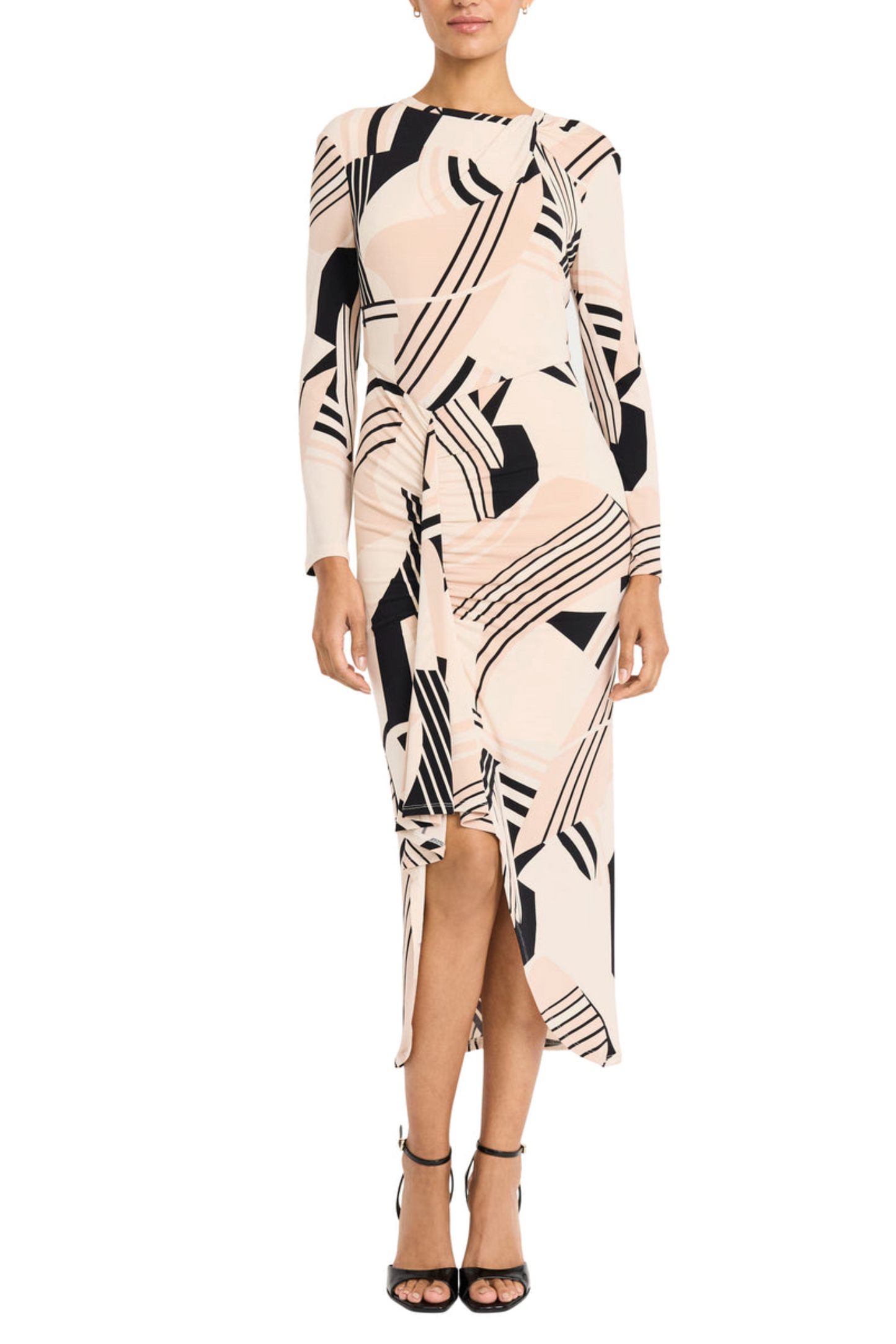 Maggy London Long Sleeve Twisted Neck Midi Dress