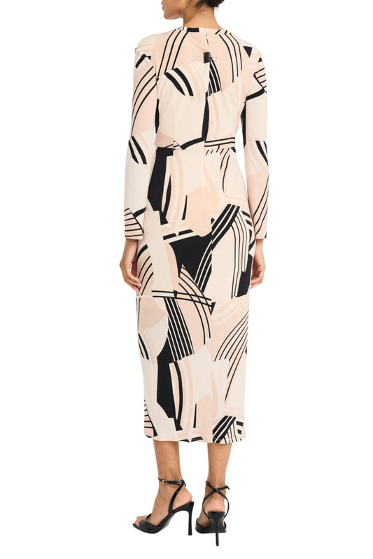 Maggy London Long Sleeve Twisted Neck Midi Dress