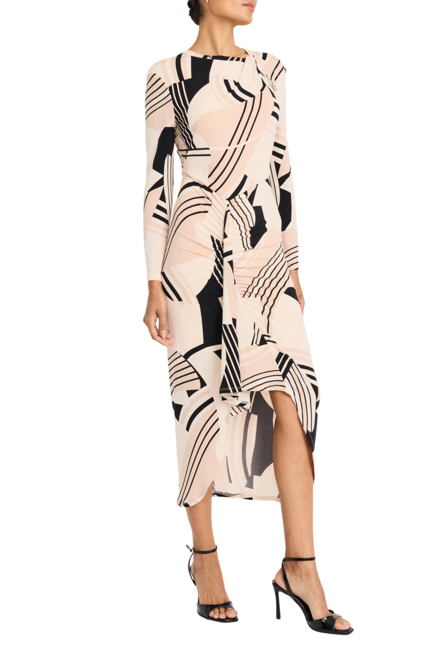Maggy London Long Sleeve Twisted Neck Midi Dress