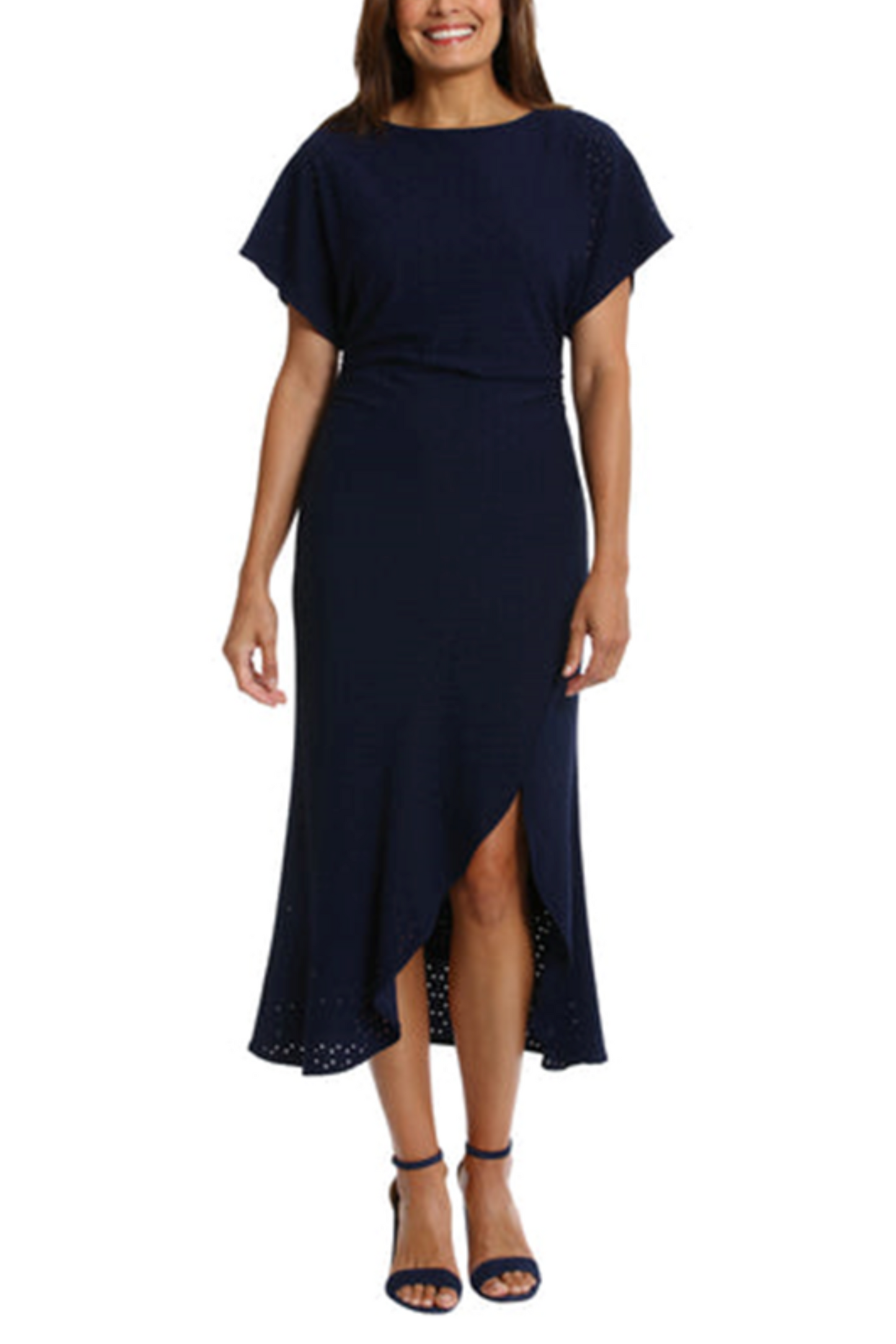 Maggy London Round Eyelet Asymmetrical Midi Dress