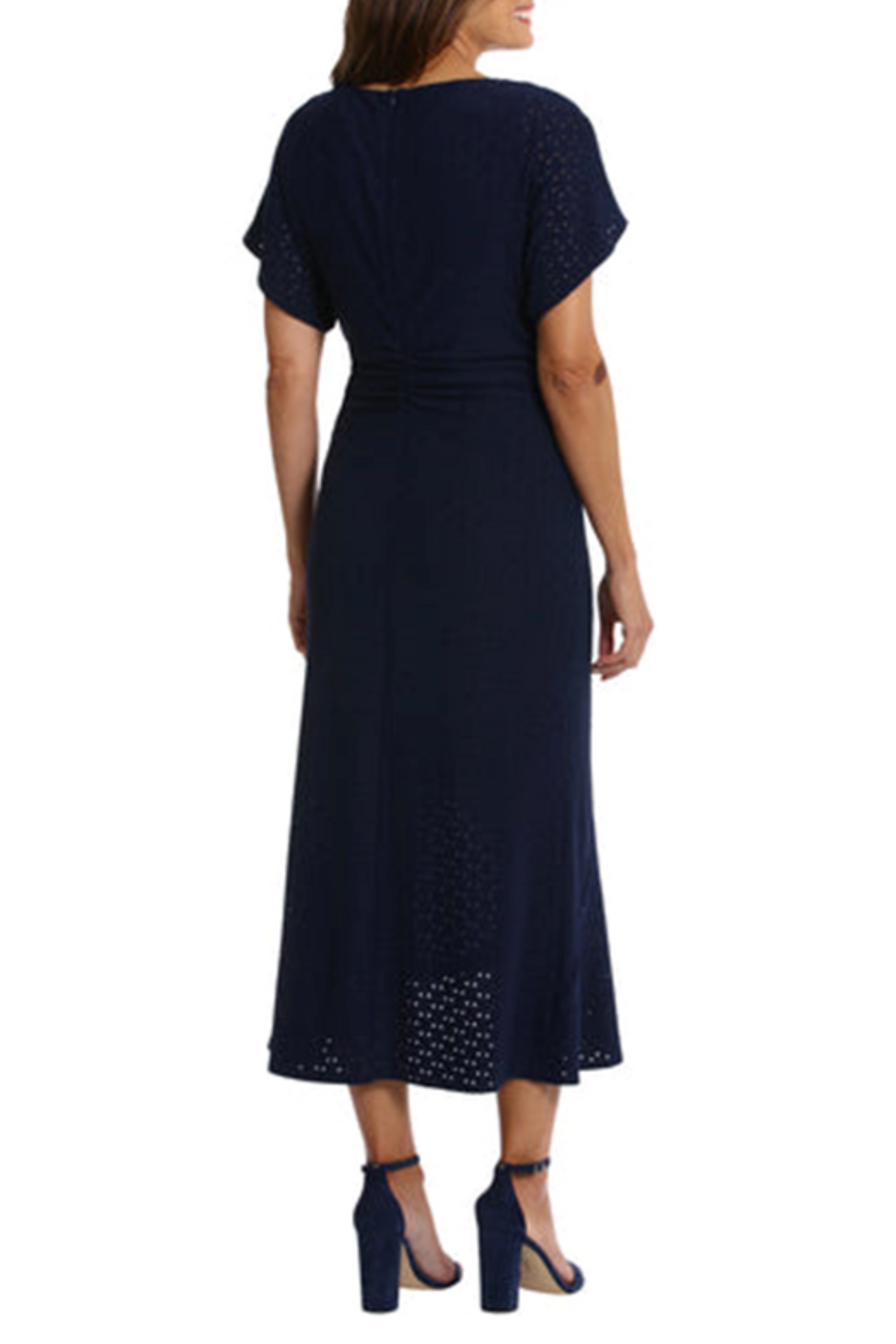 Maggy London Round Eyelet Asymmetrical Midi Dress