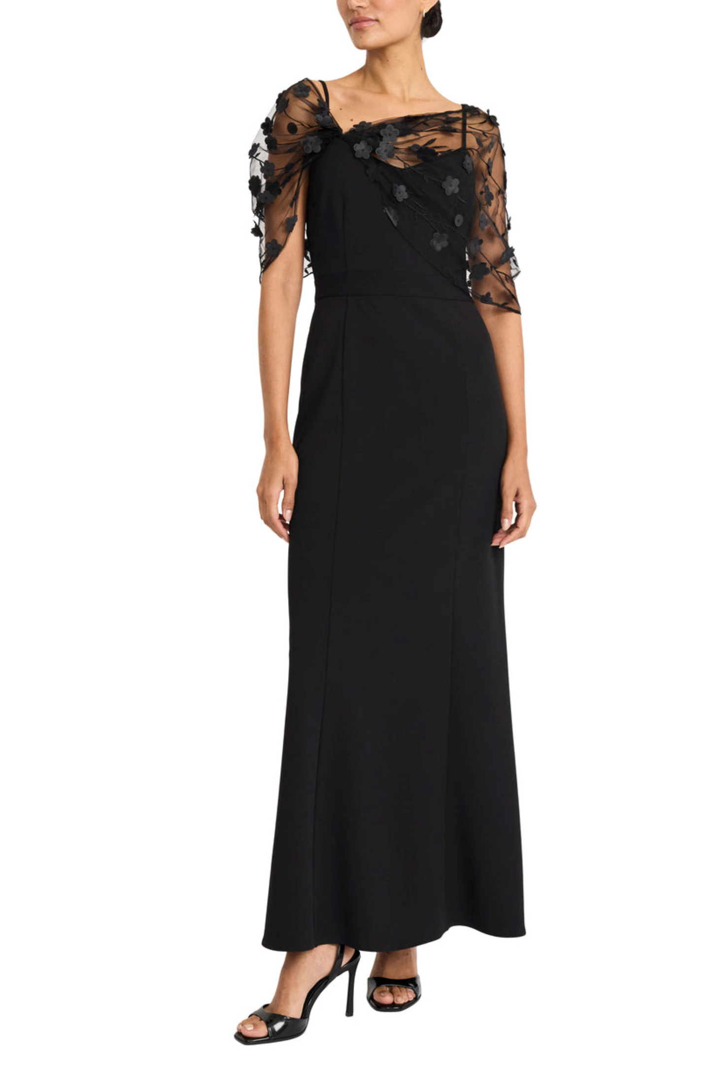 Maggy London Floral Applique Sleeve Evening Dress