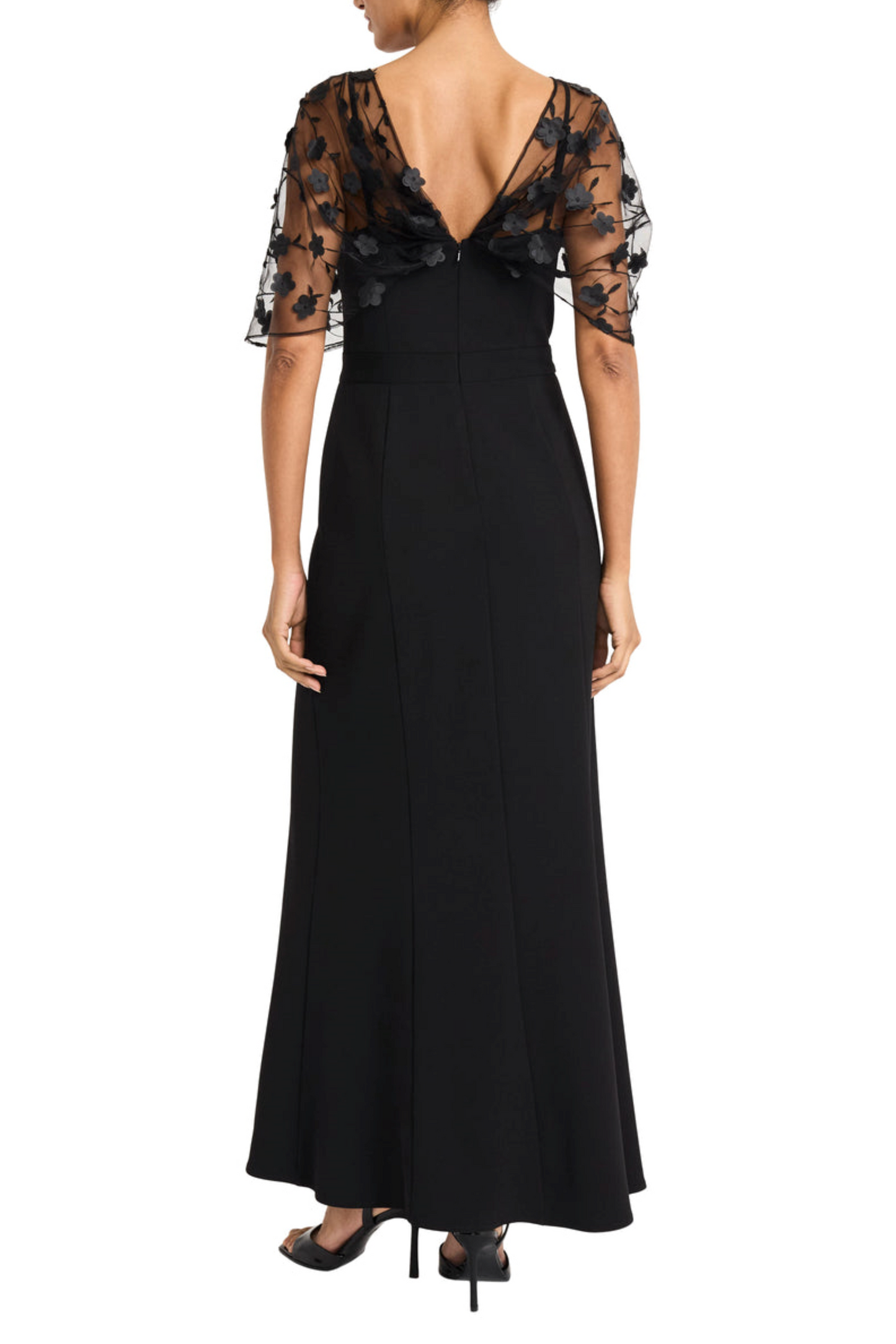 Maggy London Floral Applique Sleeve Evening Dress