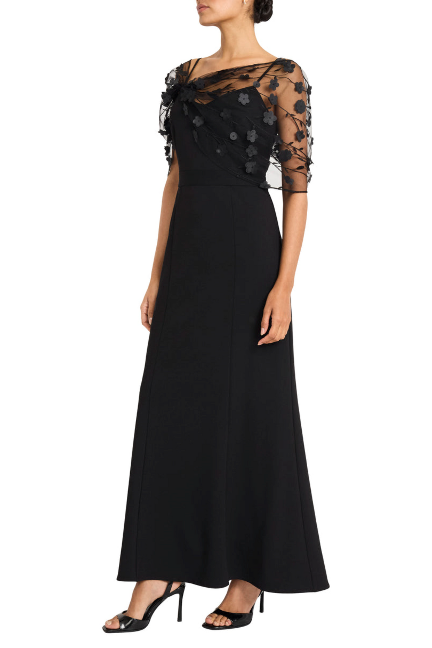 Maggy London Floral Applique Sleeve Evening Dress