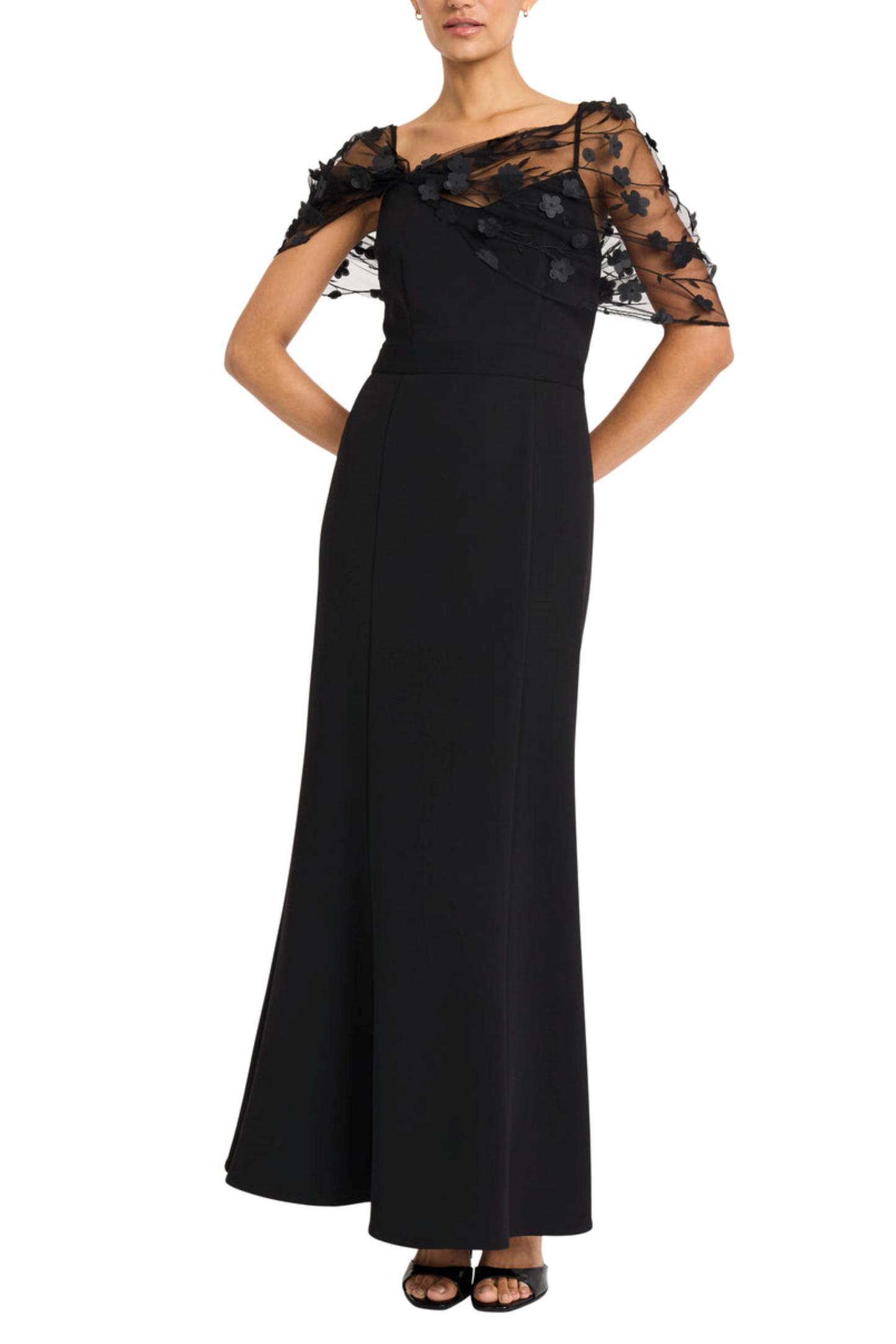 Maggy London Floral Applique Sleeve Evening Dress