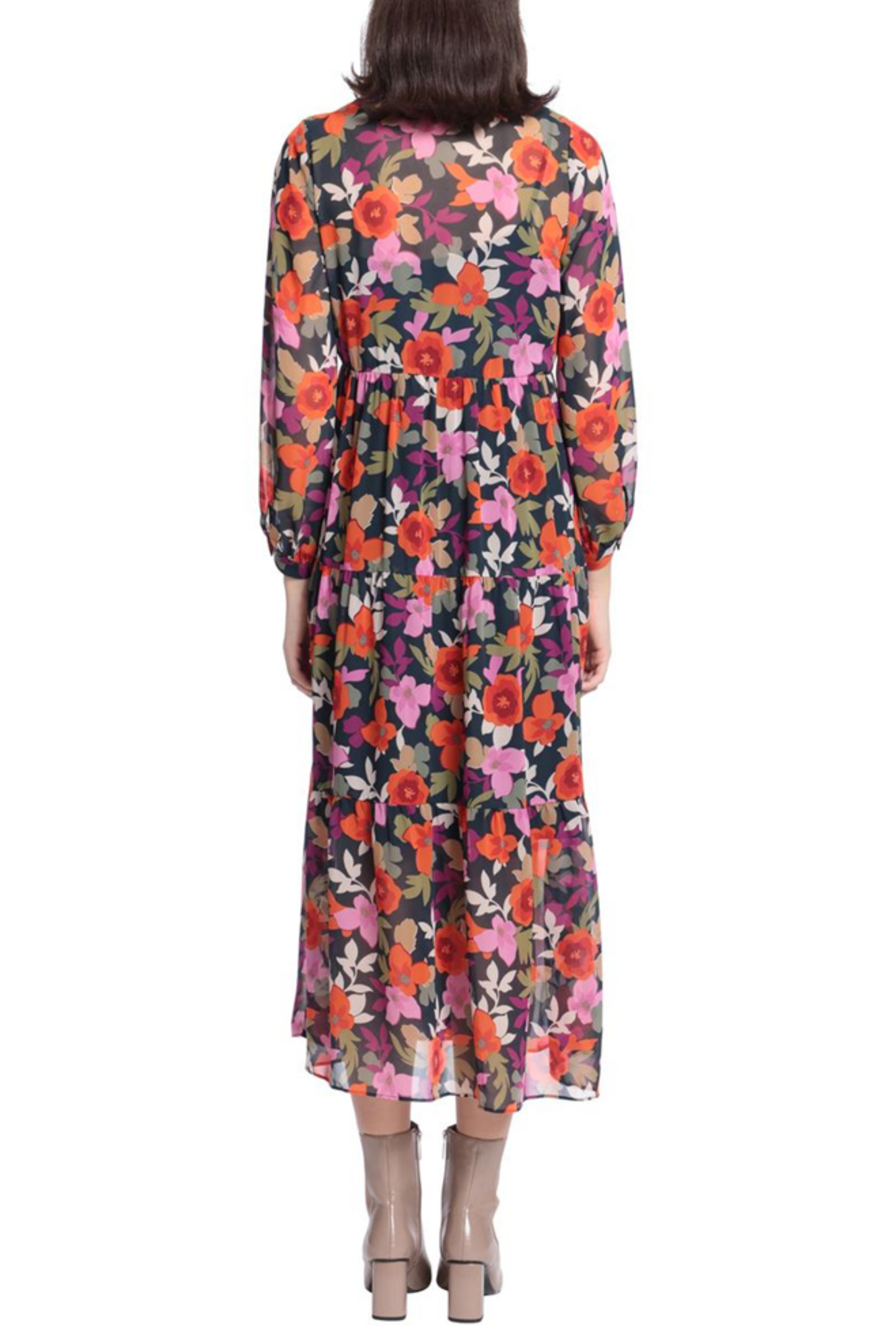 Maggy London Floral Long Sleeve Tiered Shirt Dress