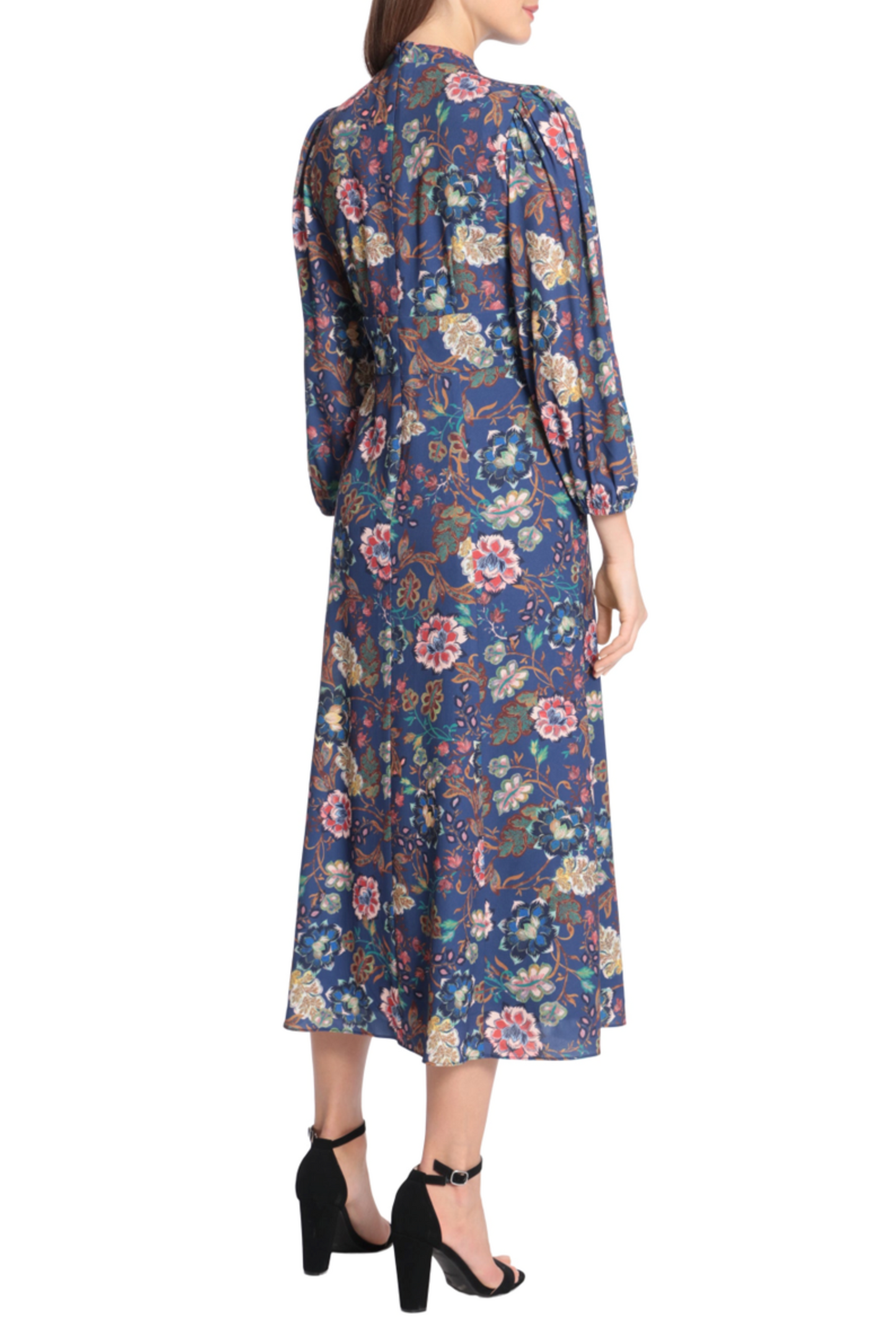 Maggy London Floral Mock Neck A-Line Midi Dress