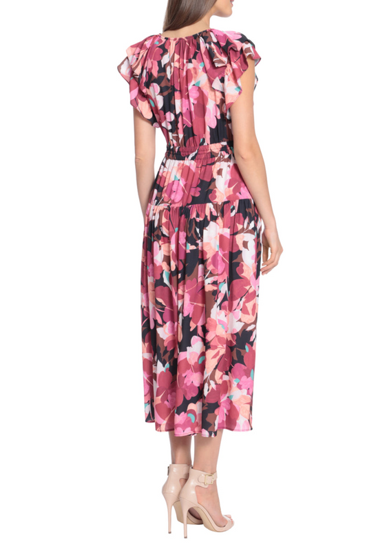 Maggy London Keyhole Neck Floral Print Midi Dress