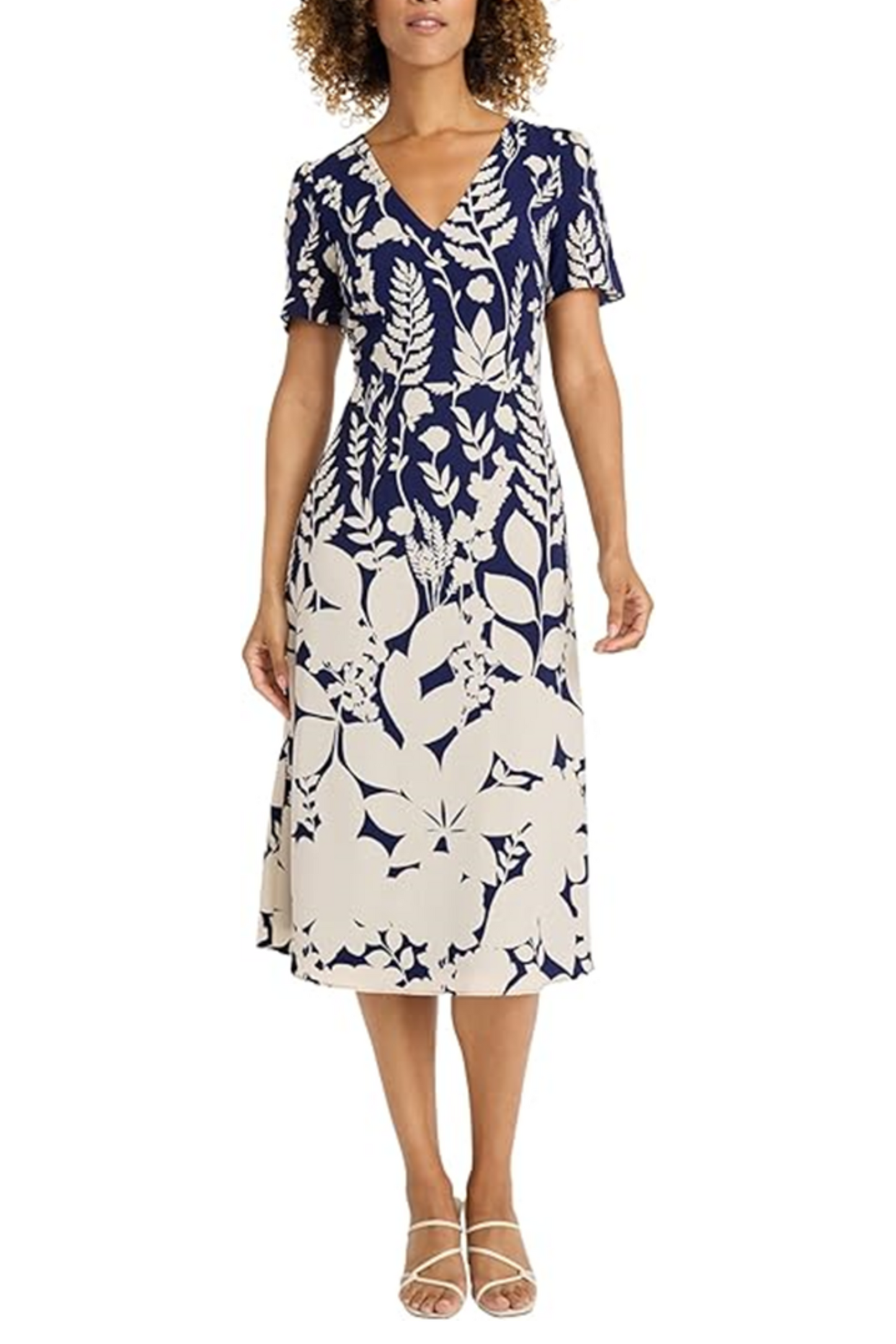 Maggy London Short Sleeve Leaf Print A-Line Dress
