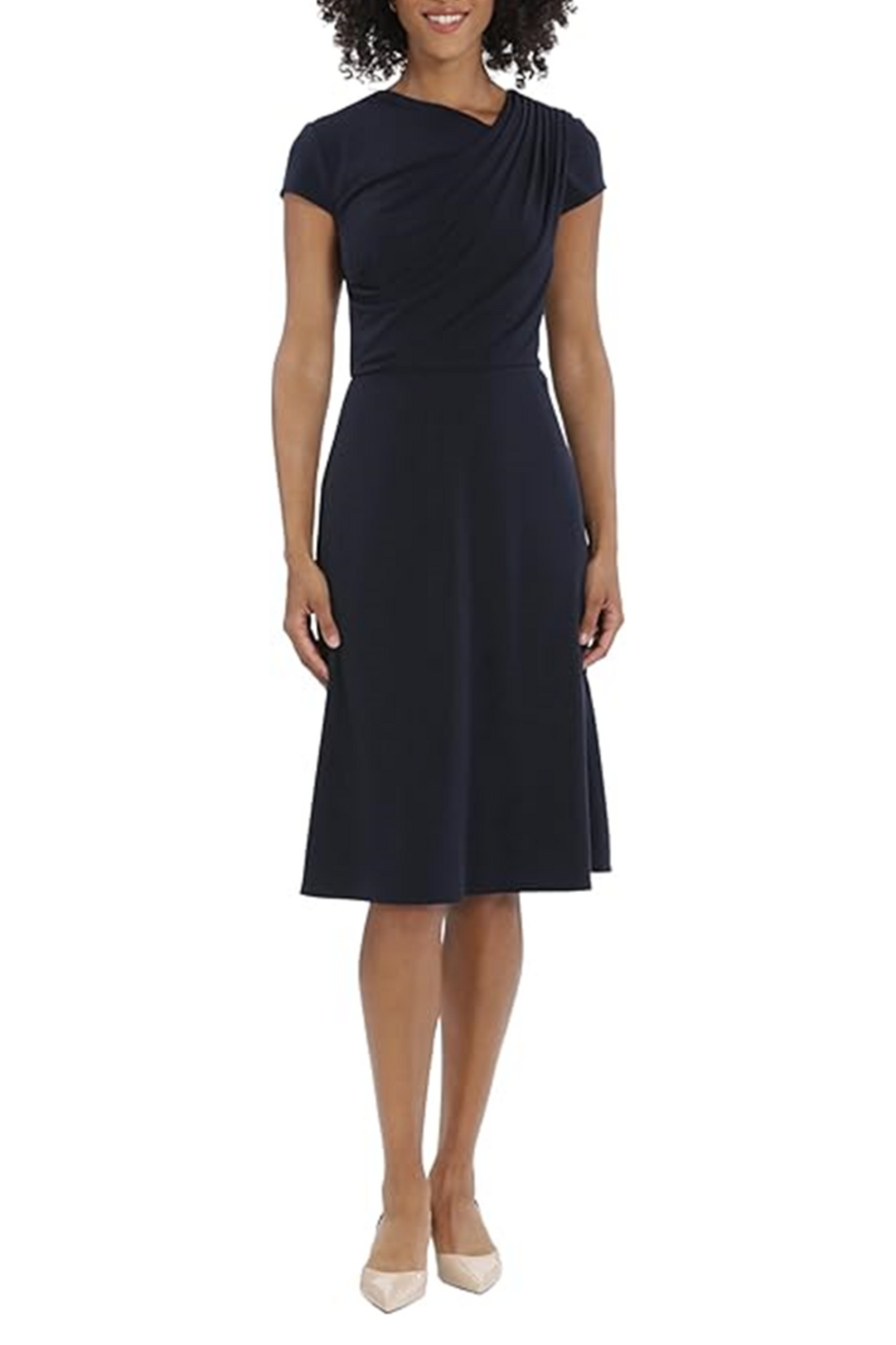 Maggy London Asymmetrical Neck Cap Sleeve Dress