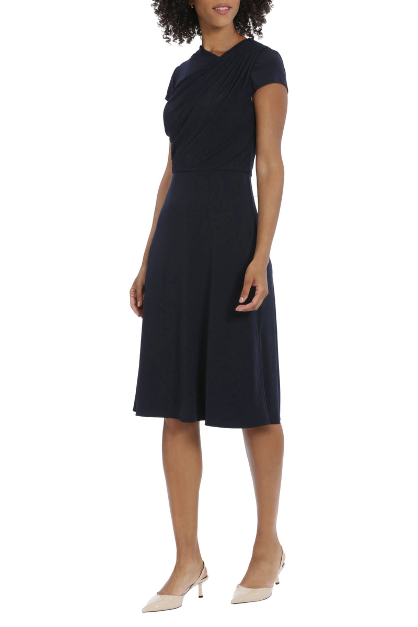 Maggy London Asymmetrical Neck Cap Sleeve Dress