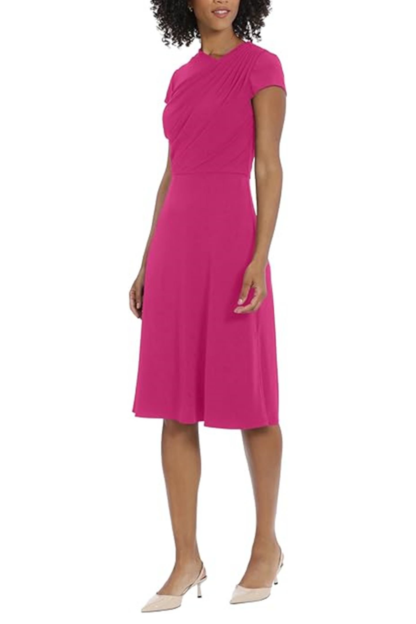Maggy London Asymmetrical Neck Cap Sleeve Dress