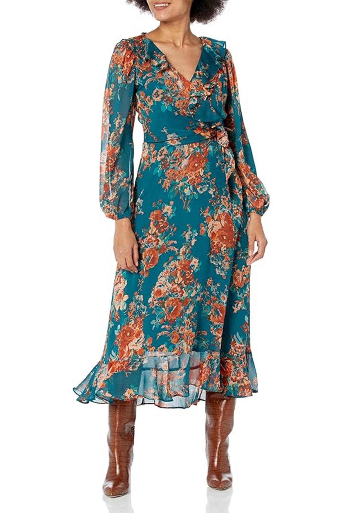 Maggy London Floral Long Sleeve Midi Dress