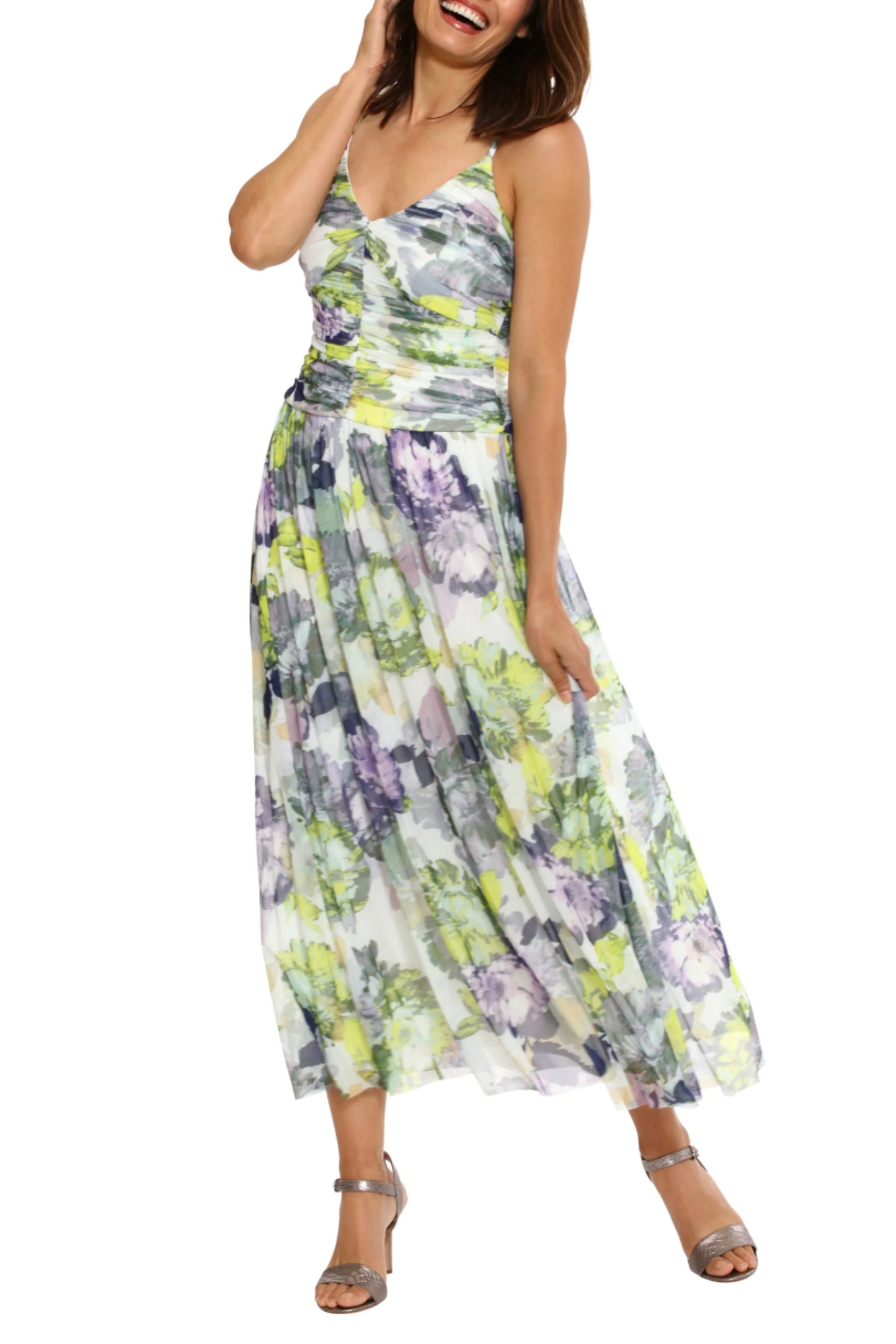 Maggy London Spaghetti Strap Ruched Floral Dress