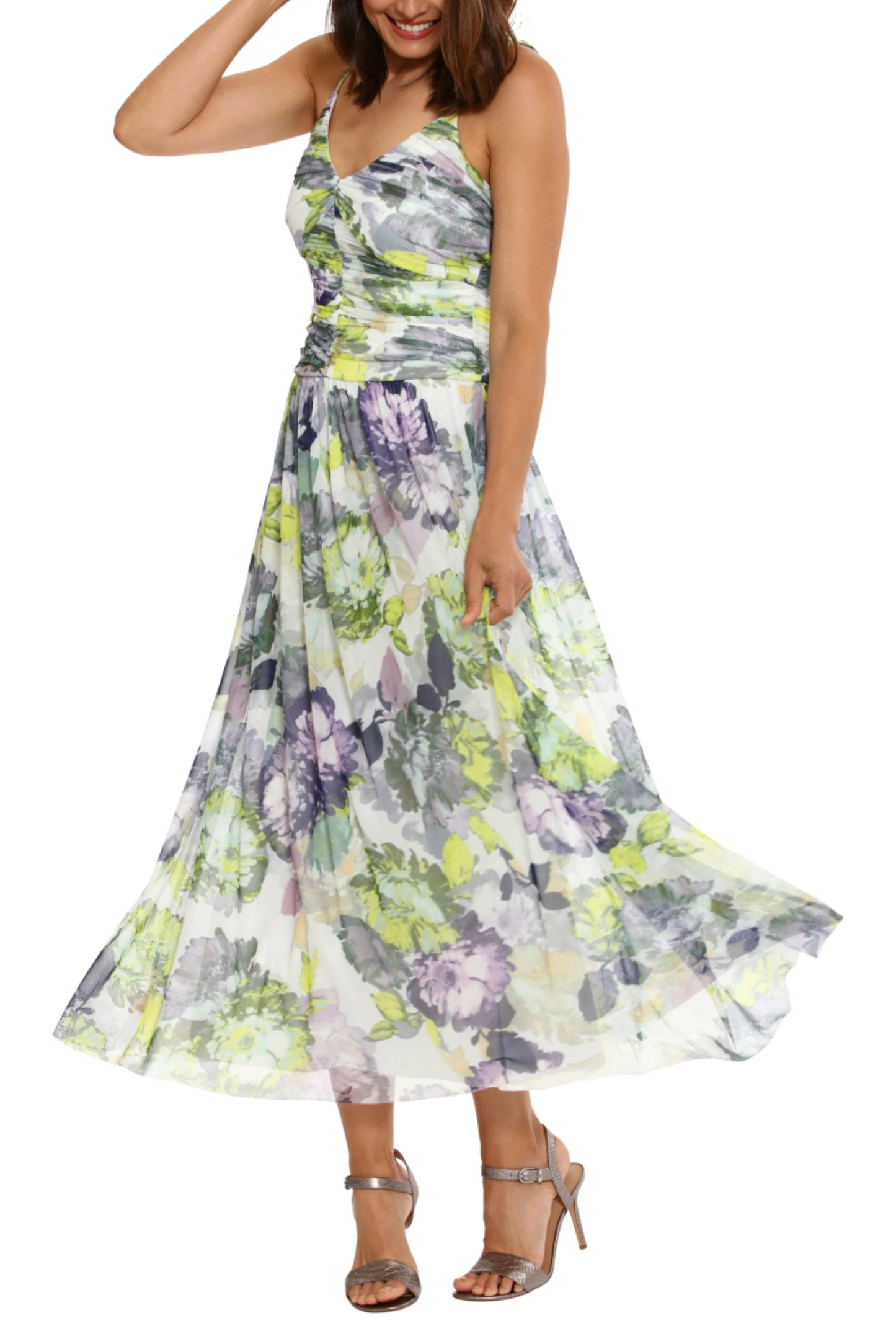 Maggy London Spaghetti Strap Ruched Floral Dress