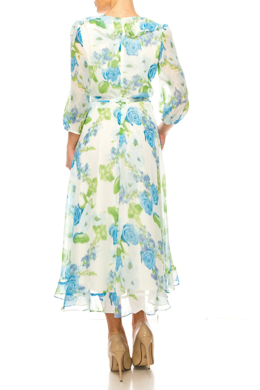 Maison Tara Belted Floral Faux Wrap Midi Dress