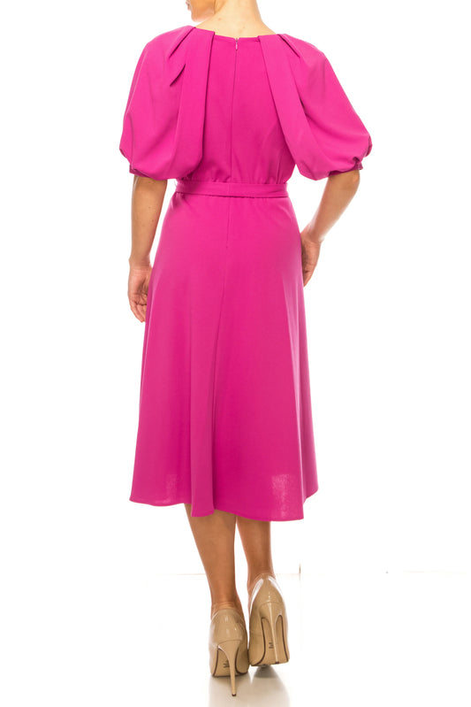 Maison Tara Belted Puff Sleeve A Line Dress