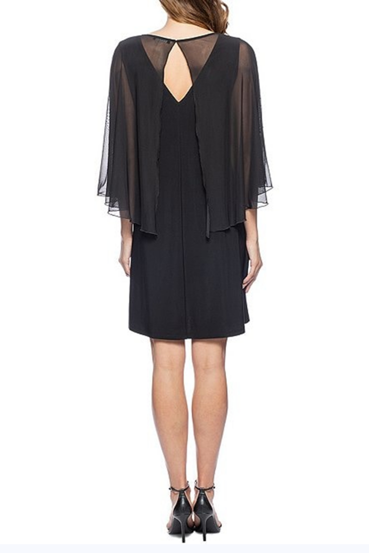 Marina Embellished Sheer Capelet Sleeve Dress