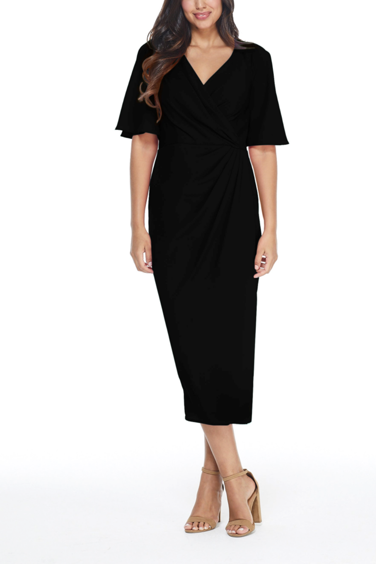 Maggy London Faux Wrap Short Sleeve Midi Dress