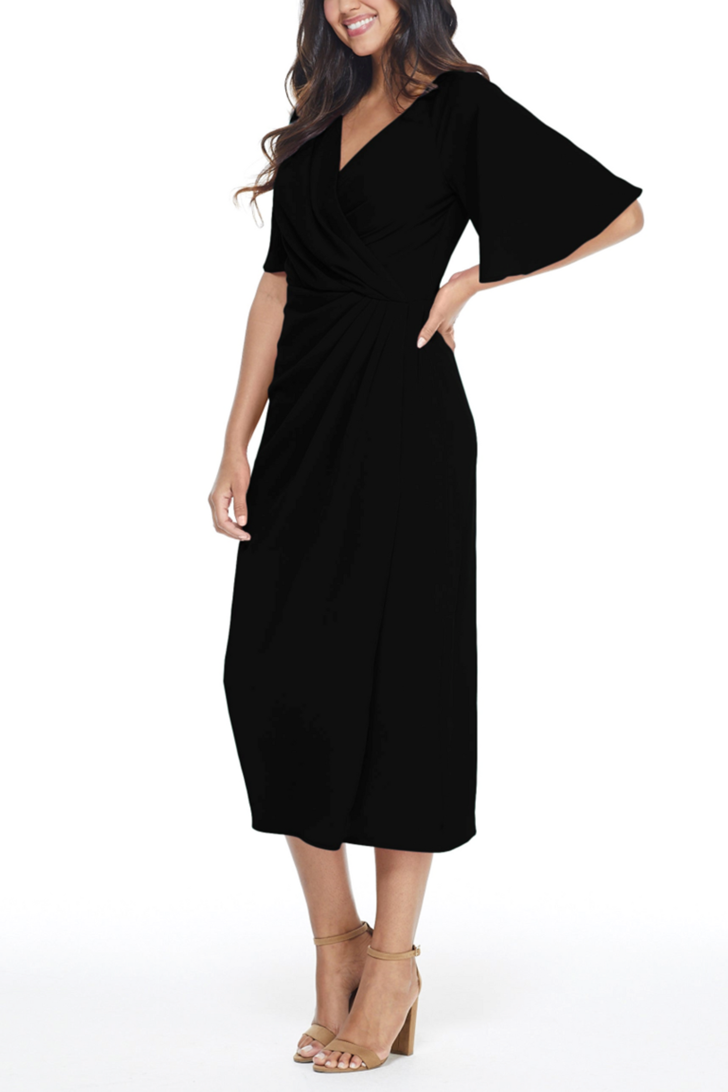 Maggy London Faux Wrap Short Sleeve Midi Dress